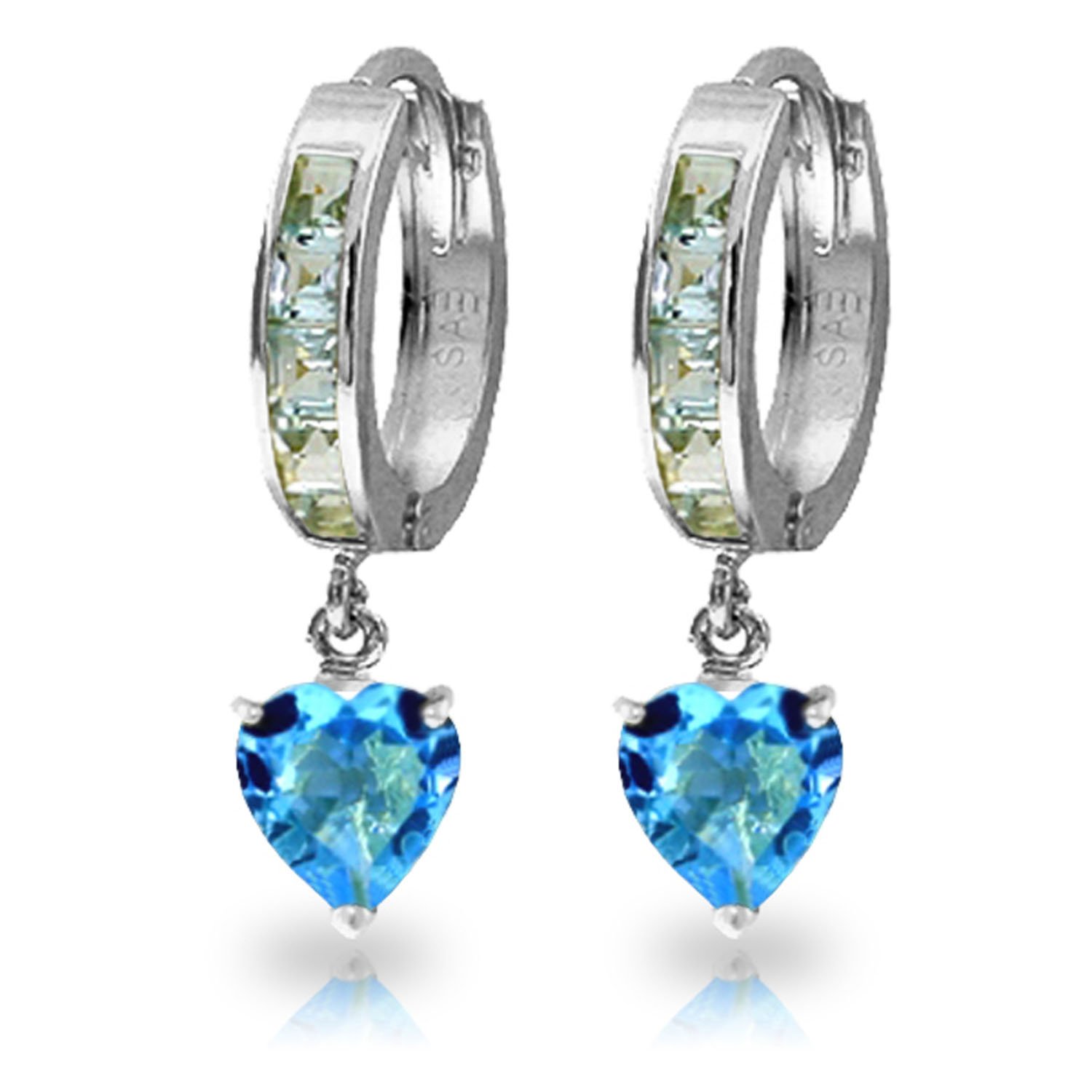 14K White Gold Blue Topaz Hoop Earrings for Women - Elegant Dainty Jewelry for Everyday Wear, Gifts & Special Occasions