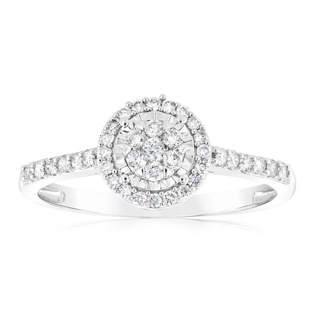 9ct White Gold 1/4 Carat Diamond Halo Engagement Ring for Women - Perfect for Proposals, Anniversaries & Special Occasions