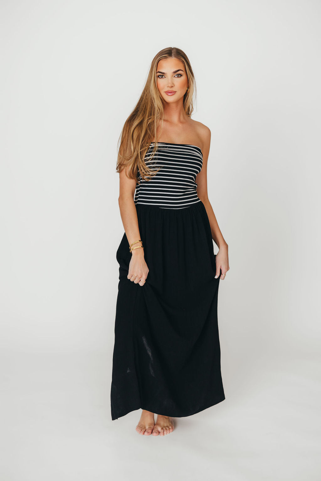 Annie Linen & Knit Maxi Dress - Black Striped Flowy Summer Dress for Women | Beach Cover Up, Vacation Outfit, Boho Chic Fashion