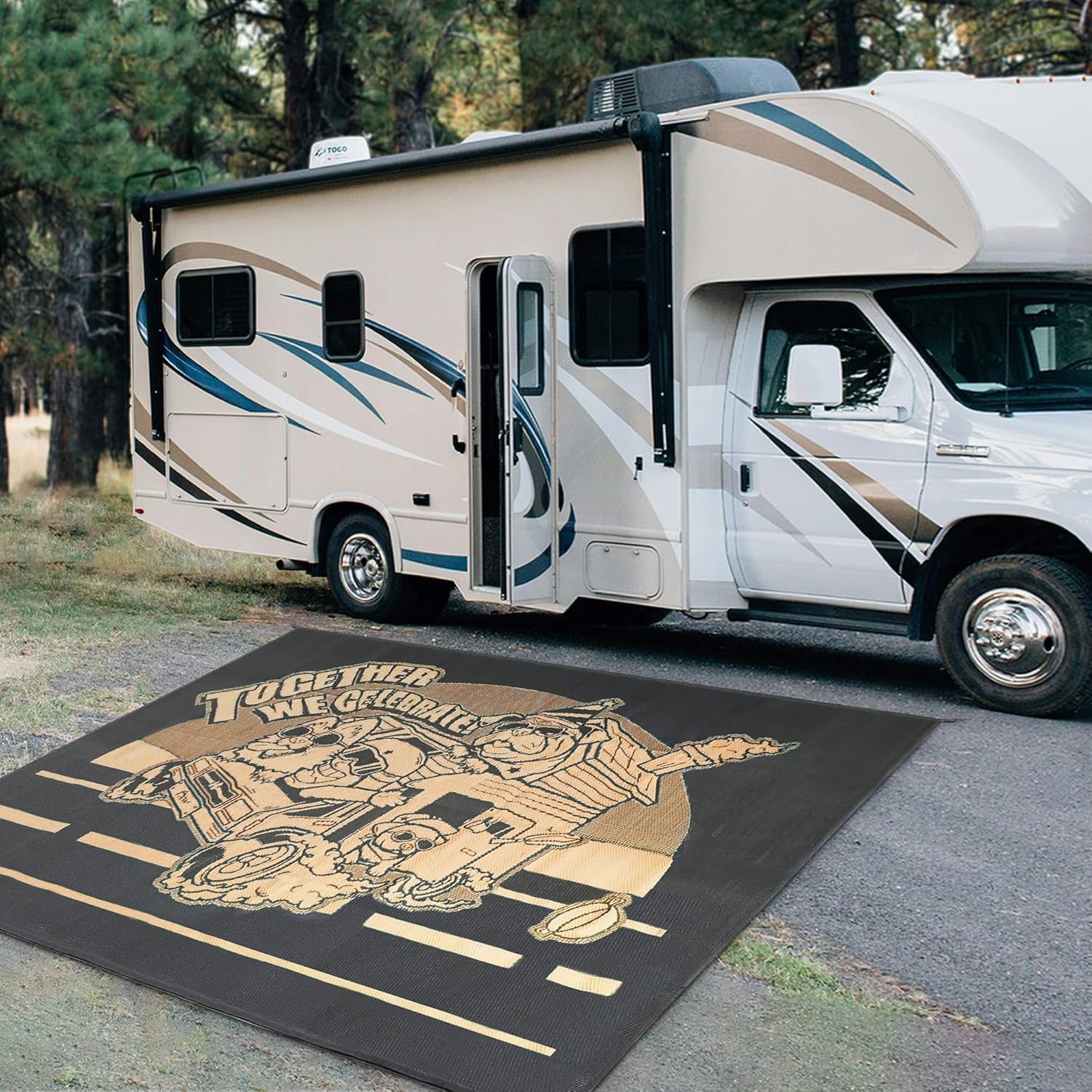 Let's ROLL RV Rug - Durable & Washable Pet-Friendly Floor Mat for RV Travel and Camping with Dogs | Perfect for Outdoor Adventures, Road Trips, and Cozy Cabin Living