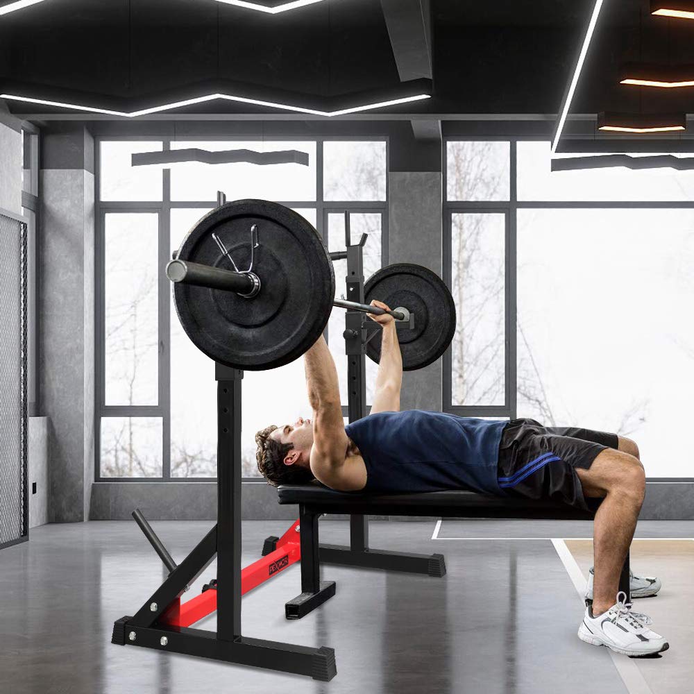 PEXMOR Adjustable Barbell Rack Squat Stand with Plate Storage - 500lb Capacity Home Gym Equipment for Weight Lifting, Bench Press & Strength Training - Perfect for Garage Gym, CrossFit & Personal Fitness Workouts