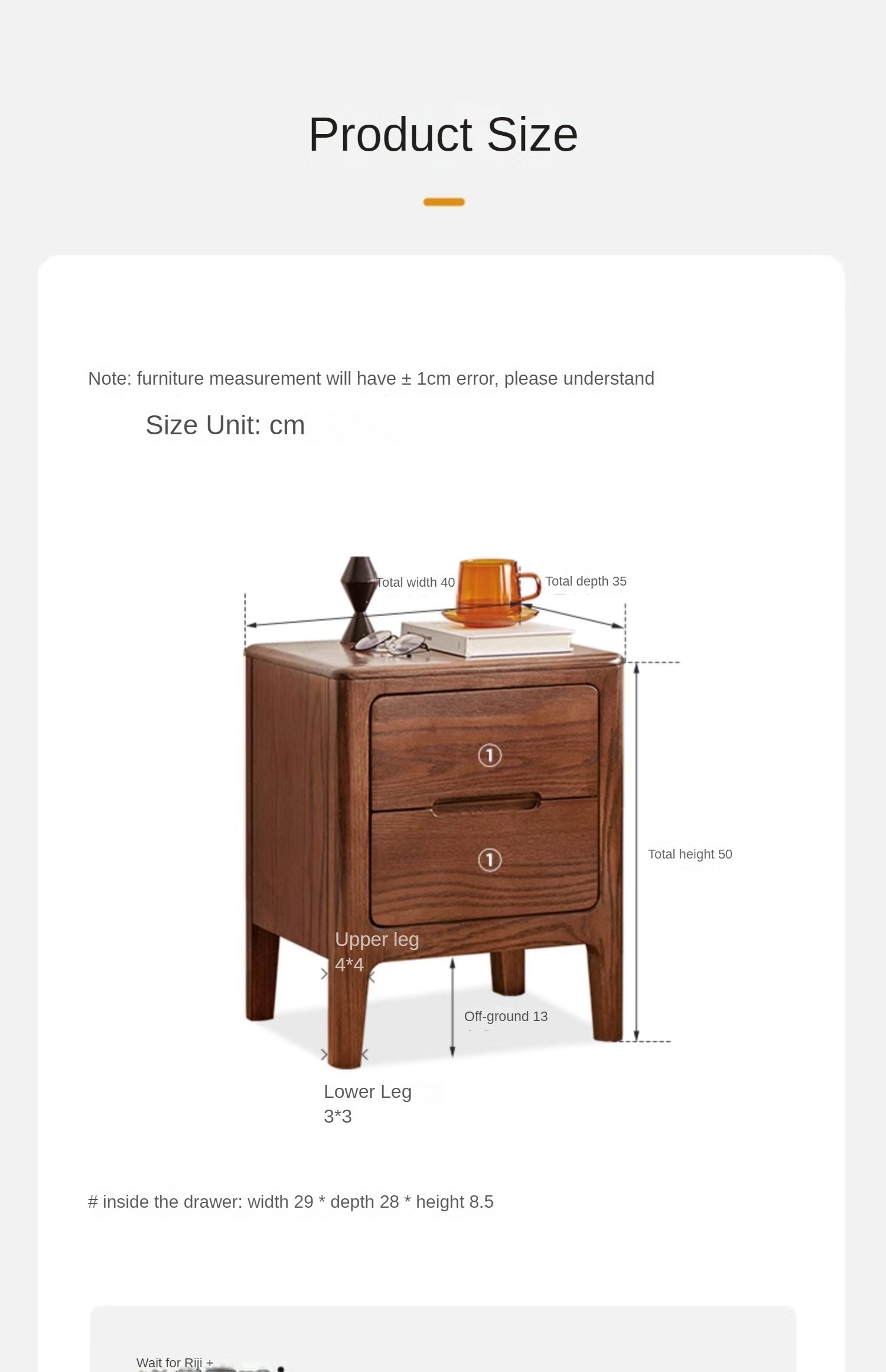 Solid Oak Wood Nightstand with 2 Drawers - Bedside Table for Bedroom, Living Room, or Guest Room Storage