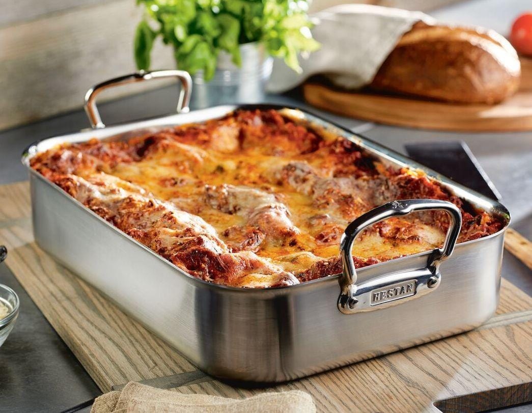 Hestan Provisions Large Classic Roaster with Rack - 16.5 x 11.75 x 3.5 Inches - Premium Stainless Steel Roasting Pan for Turkey, Chicken, Beef - Perfect for Thanksgiving, Holiday Dinners & Family Gatherings