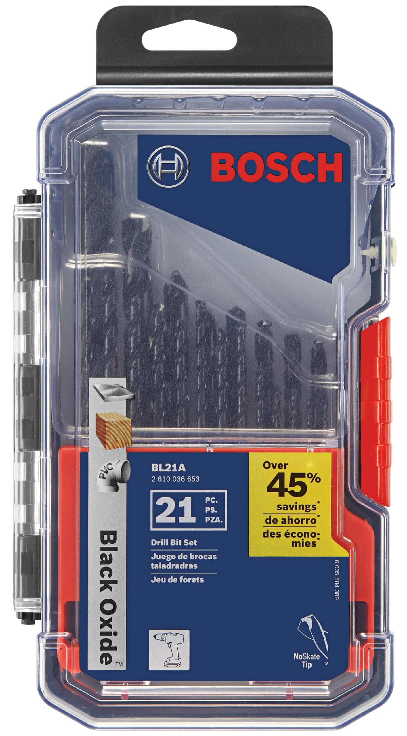 BOSCH BL21A 21-Piece Black Oxide Drill Bit Set for Metal, Wood & Plastic - Premium Drill Bits with Storage Case | Perfect for DIY Projects, Home Repairs & Professional Use