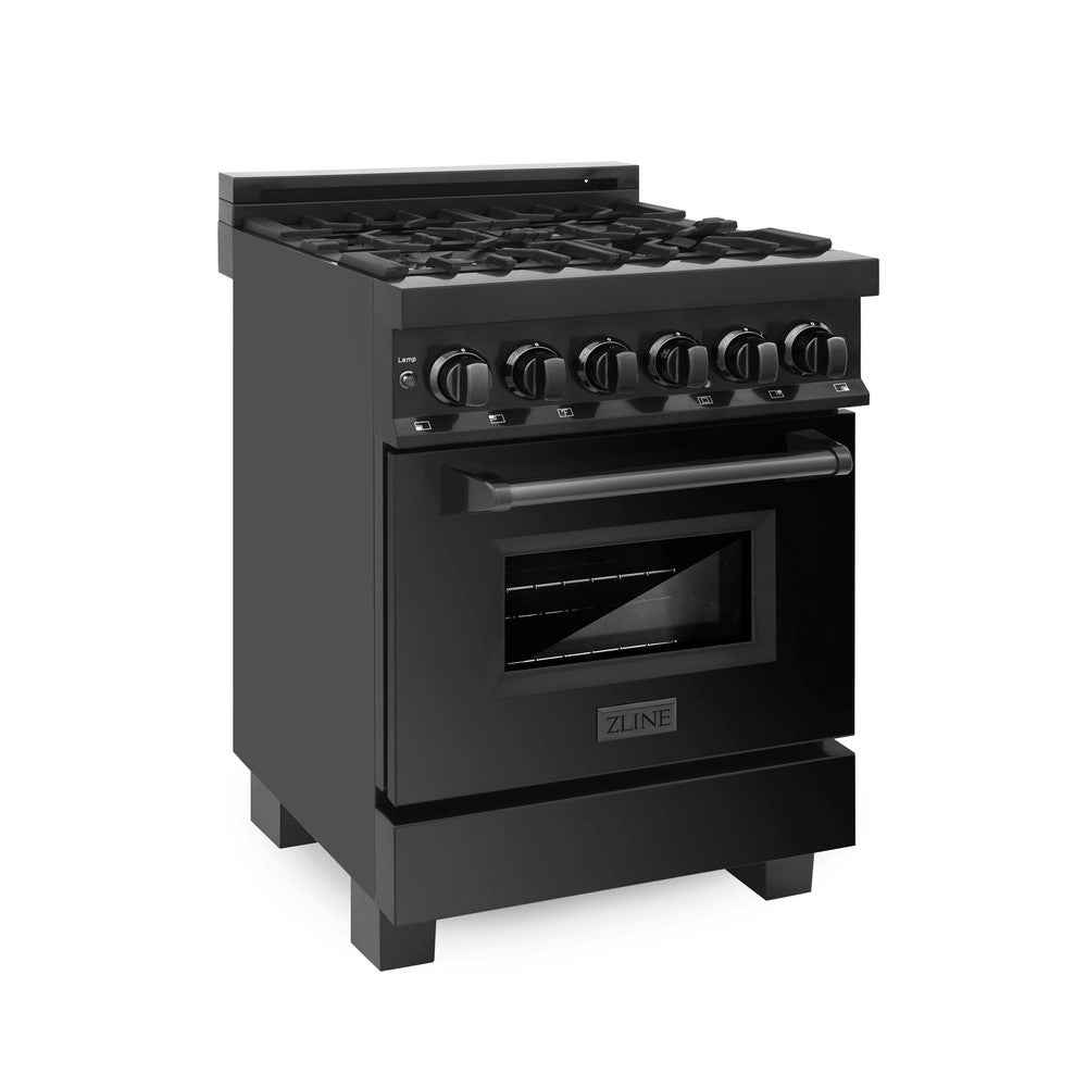 ZLINE 24 Inch 2.8 Cu. Ft. Dual Fuel Range - Black Stainless Steel Gas Cooktop with 4 Burners & Electric Convection Oven (RAB 24) | Perfect for Modern Kitchens, Home Chefs & Restaurant-Style Cooking