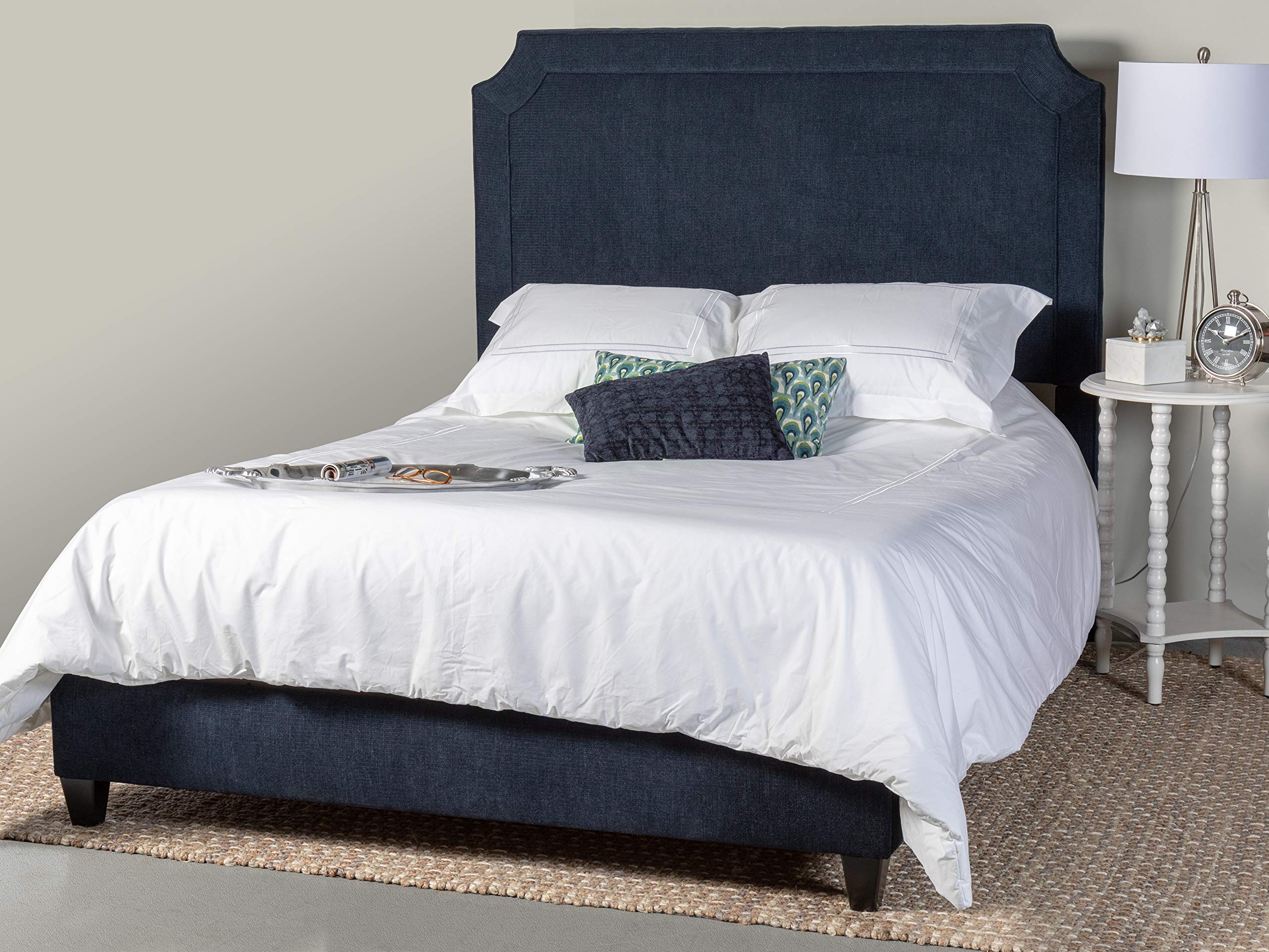 Manor Belgrave Upholstered Navy Blue Queen Size Bed Frame - Luxurious Bedroom Furniture for Master Suite or Guest Room