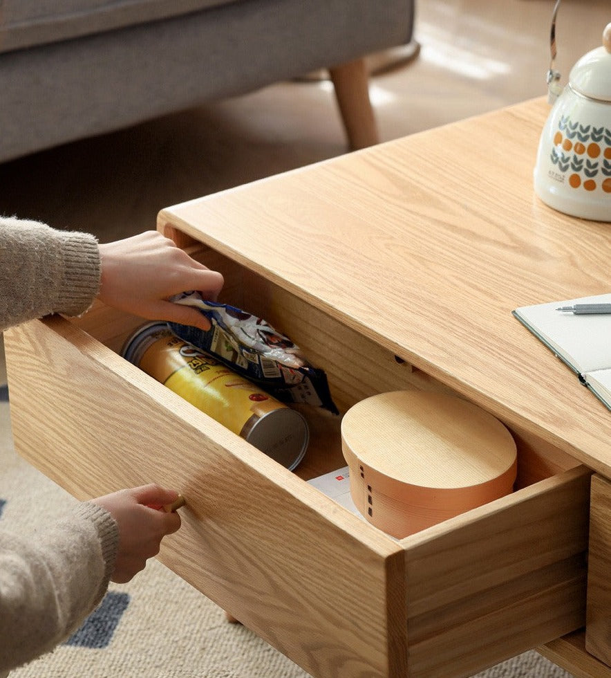 Solid Oak and Ash Wood Modern Nordic Coffee Table - Minimalist Living Room Furniture for Small Spaces and Apartments