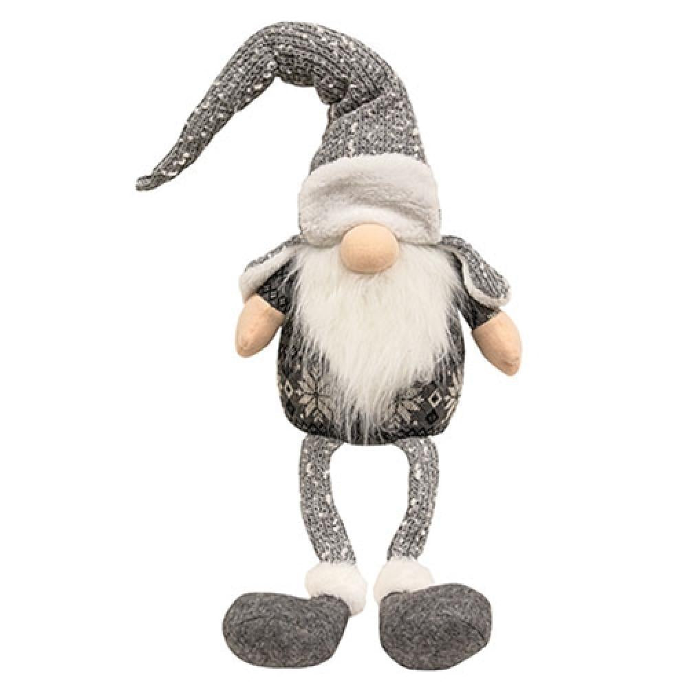 Gray & White Trapper Hat with Dangle Leg Gnome - Cozy Winter Hat for Outdoor Activities, Christmas Decor, and Gift Giving