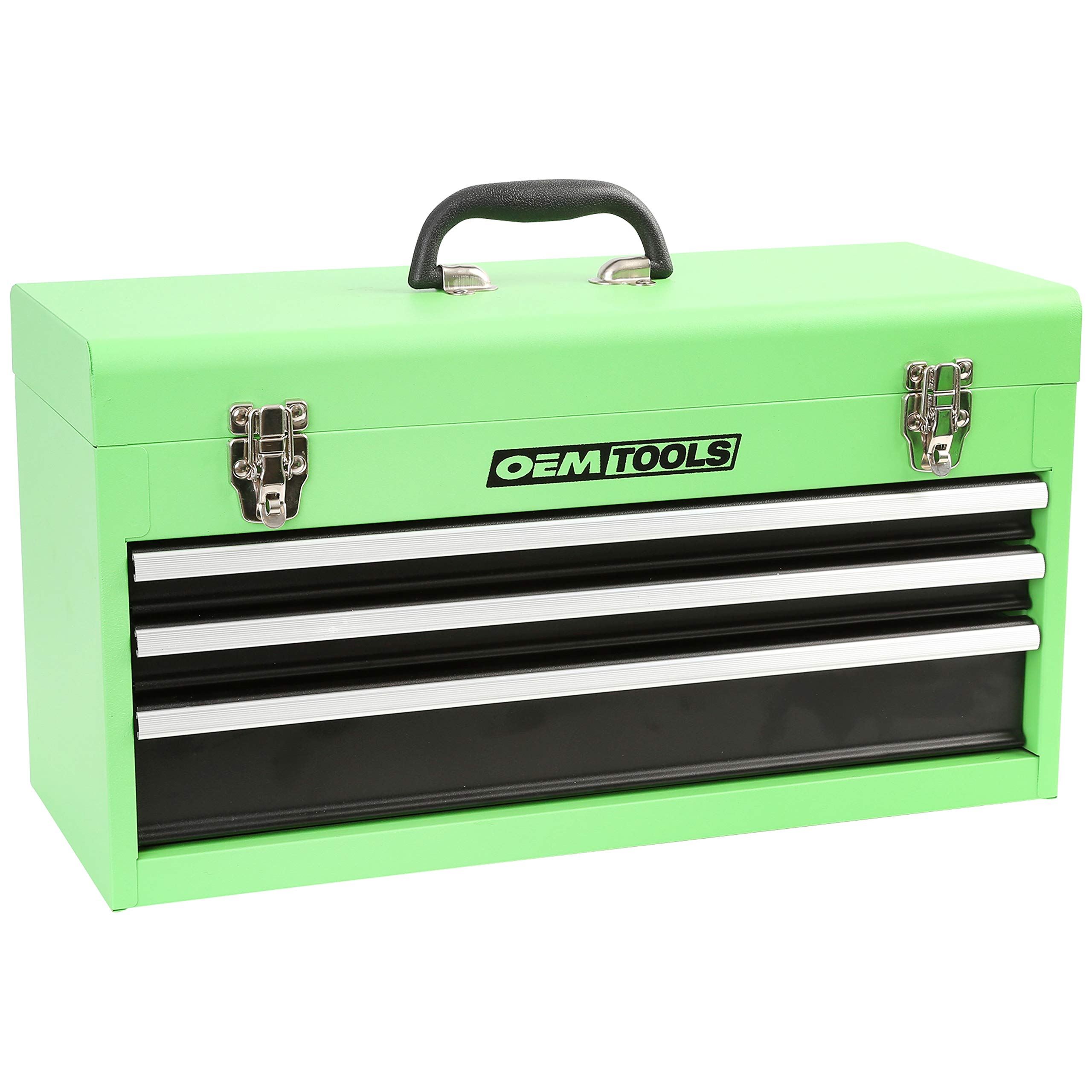 OEMTOOLS 24675 20 Inch Portable Steel Tool Box with 3 Drawers - Green Powder-Coated, EVA-Lined Locking Drawer Tool Storage | Perfect for Mechanics, DIY Enthusiasts & Home Garage Organization