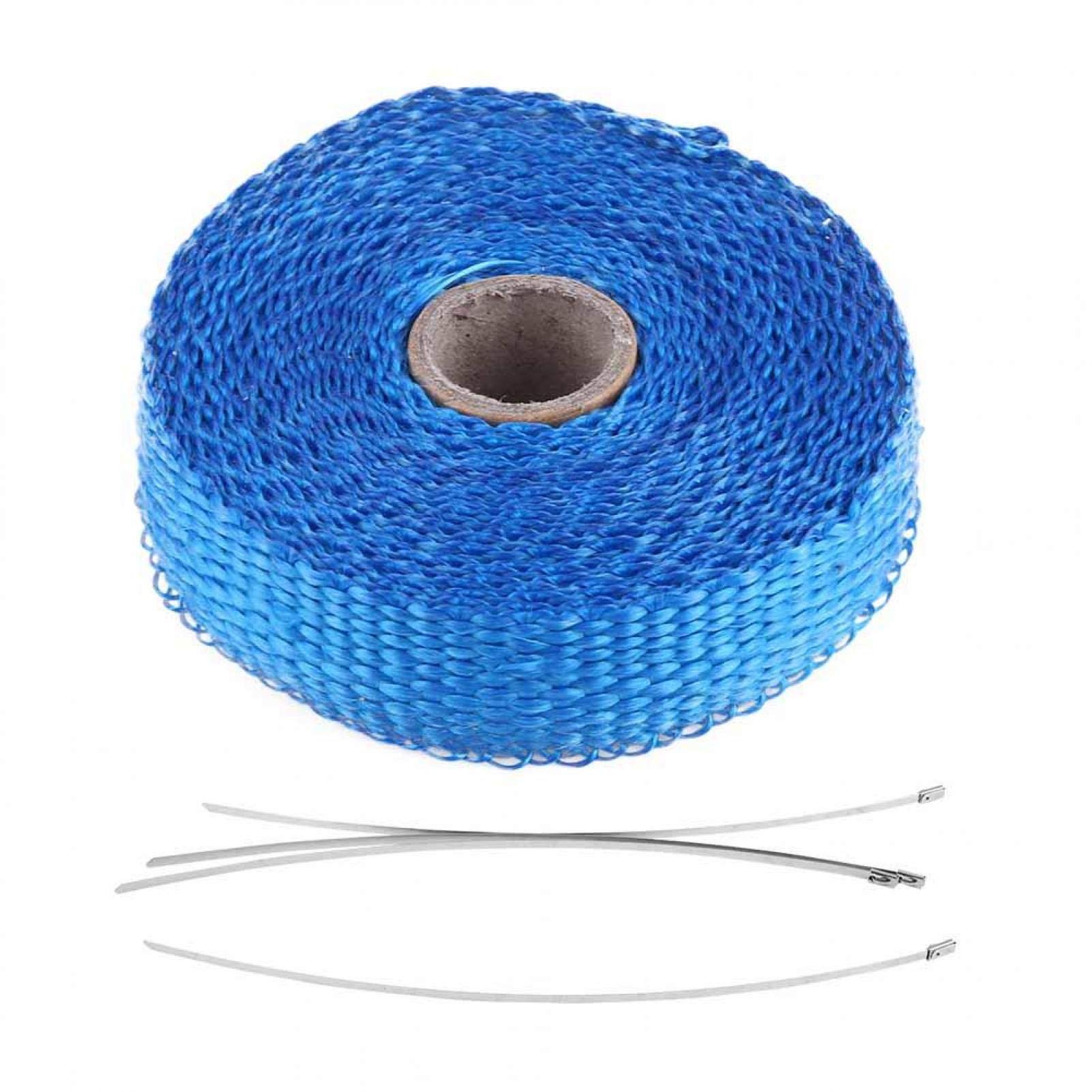 High-Temperature Exhaust Wrap - Yctze 5m Heat Resistant Insulation Tape for Cars & Motorcycles with 4 Stainless Steel Cable Ties (Blue) - Perfect for Pit Bikes, Automotive Exhaust Systems & Performance Vehicle Heat Protection