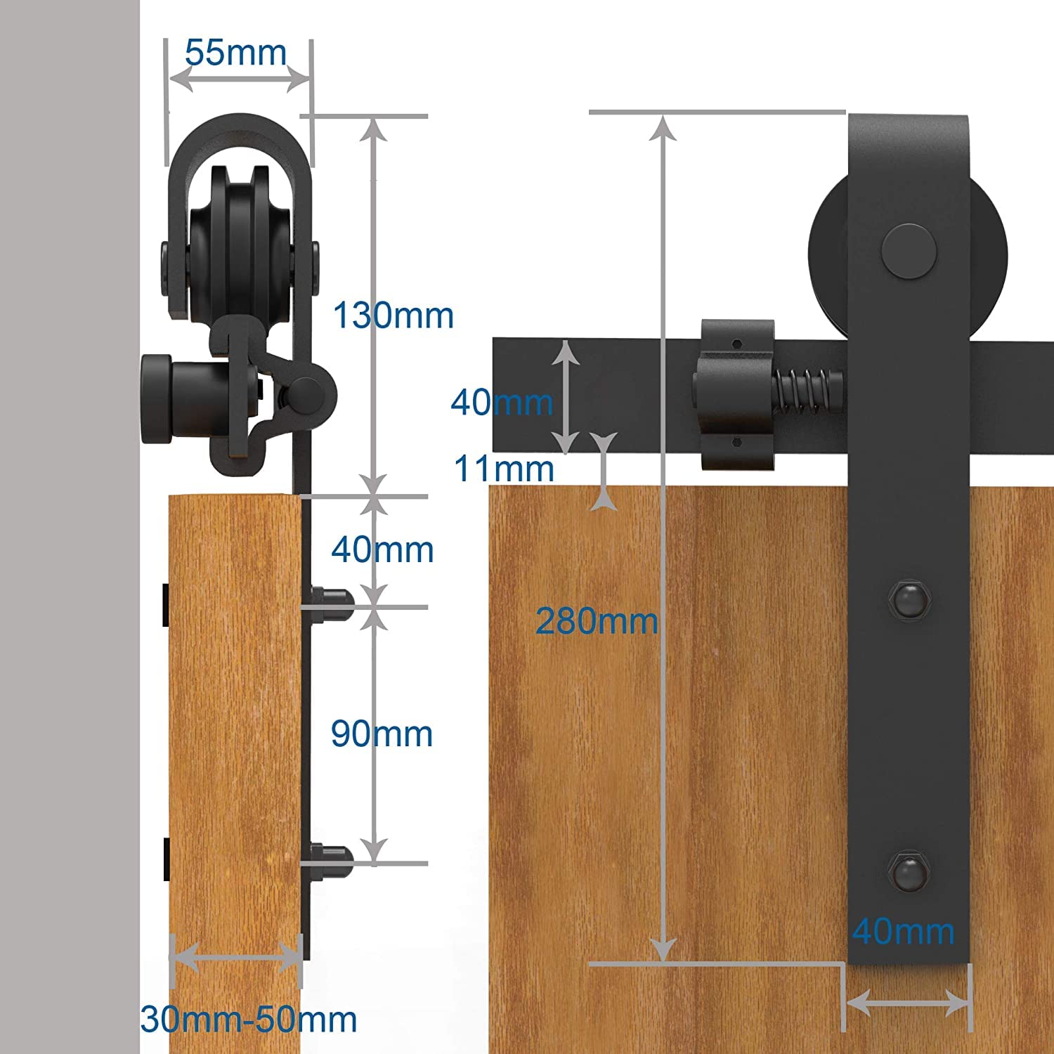 TSMST 6FT Heavy Duty Sliding Barn Door Hardware Kit - 2 PCS Spliced Track for 36