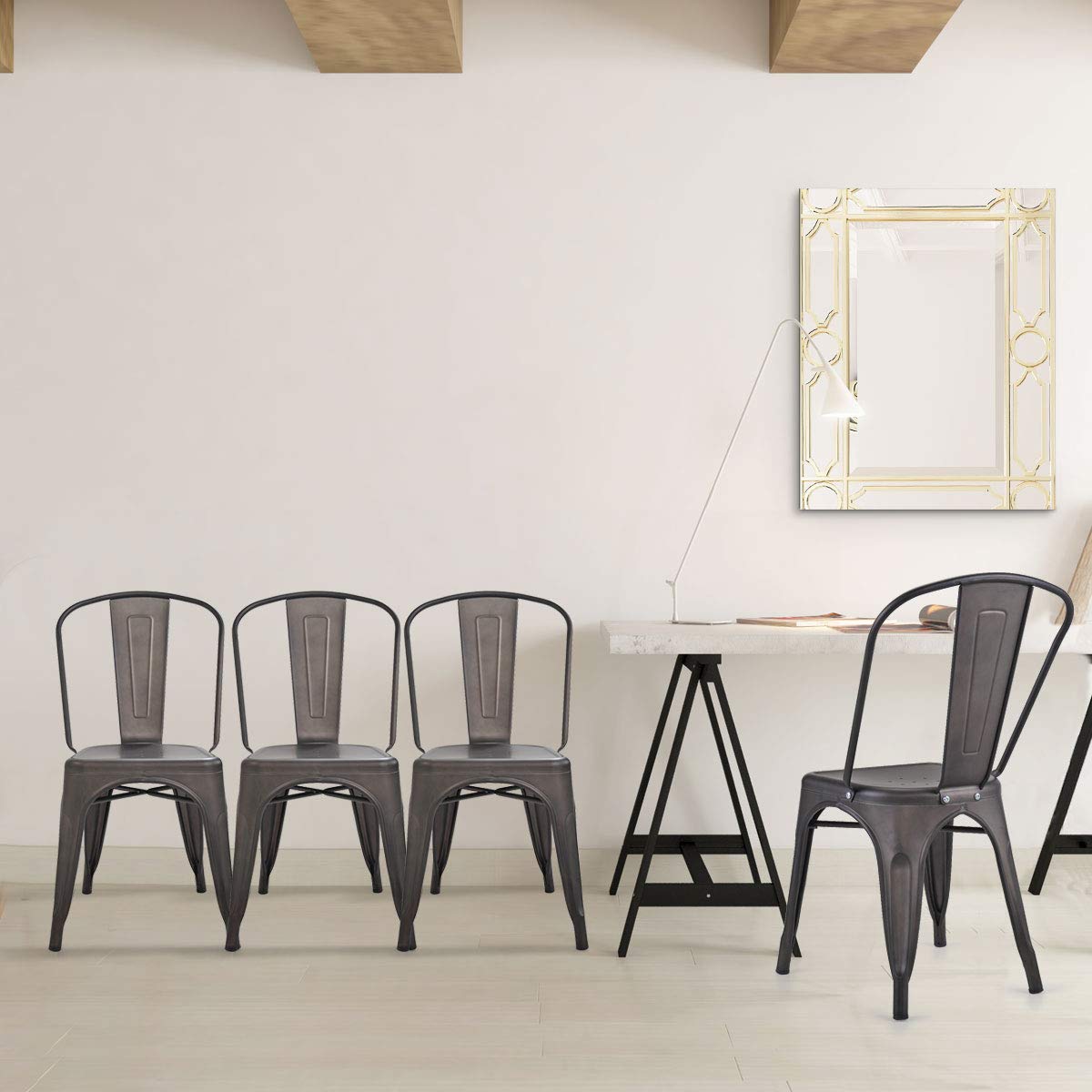 4-Pack Stackable Metal Dining Chairs with Copper Finish - Modern Kitchen & Dining Room Seating for Home, Restaurant, and Office Use