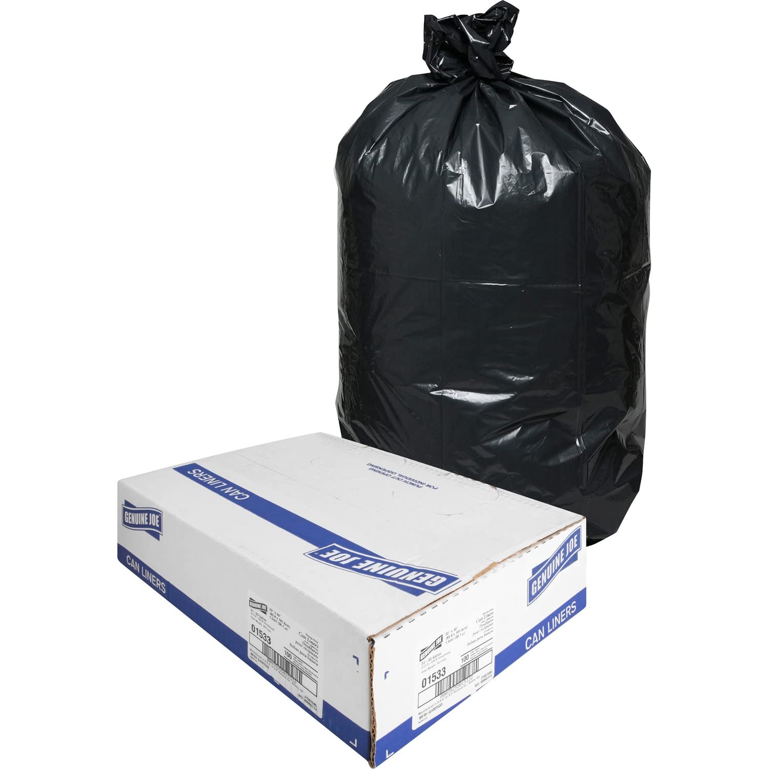 Genuine Joe Heavy-Duty Trash Can Liners - Extra Thick 42 Gallon Garbage Bags for Kitchen, Office & Outdoor Use | Leakproof & Tear-Resistant