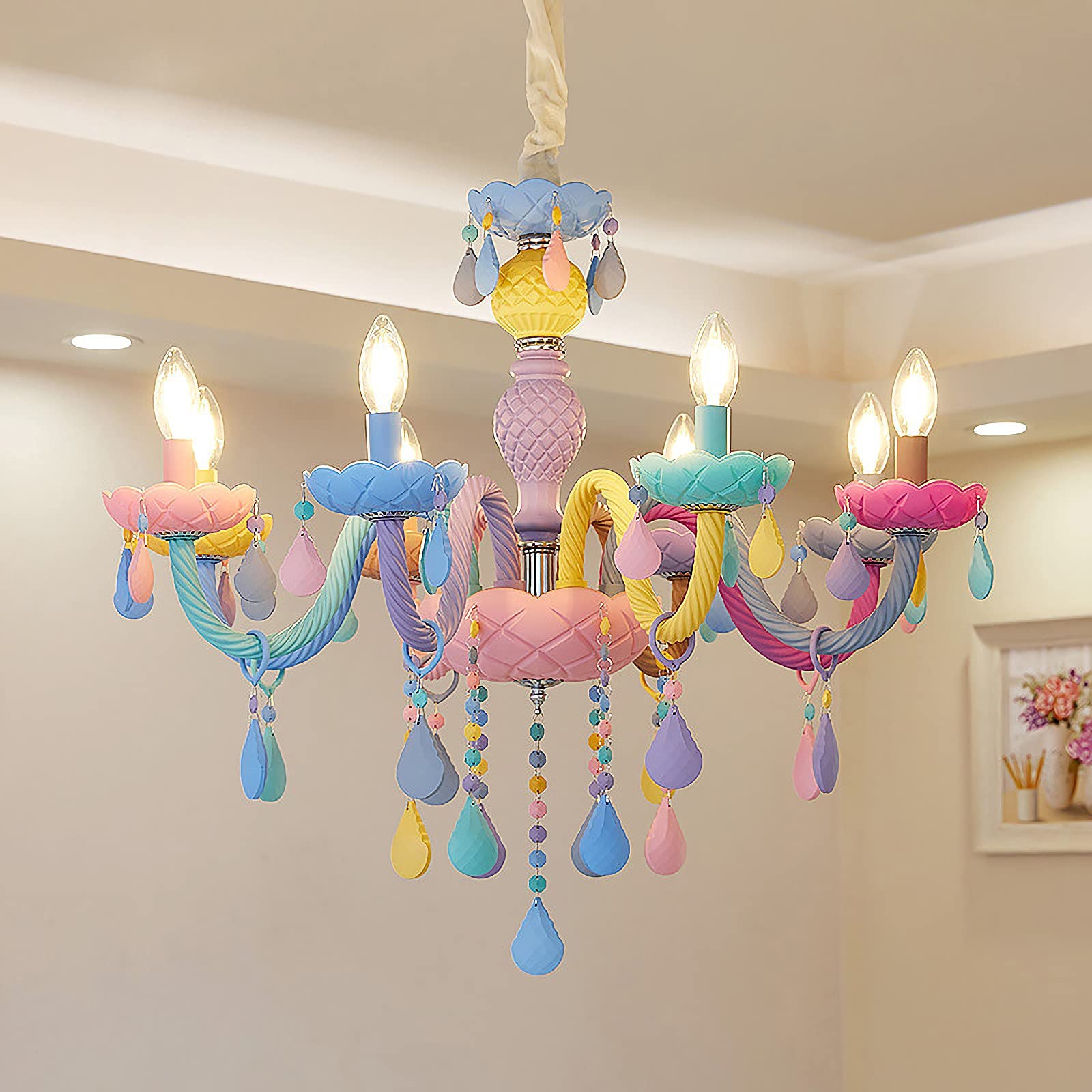 **DJAMEL 8-Light Crystal Chandelier - Elegant Princess Room Ceiling Light for Bedroom & Kids Room, Warm Romantic Lighting Decor (D73xH60cm) - Perfect for Weddings, Nurseries & Home Decor**