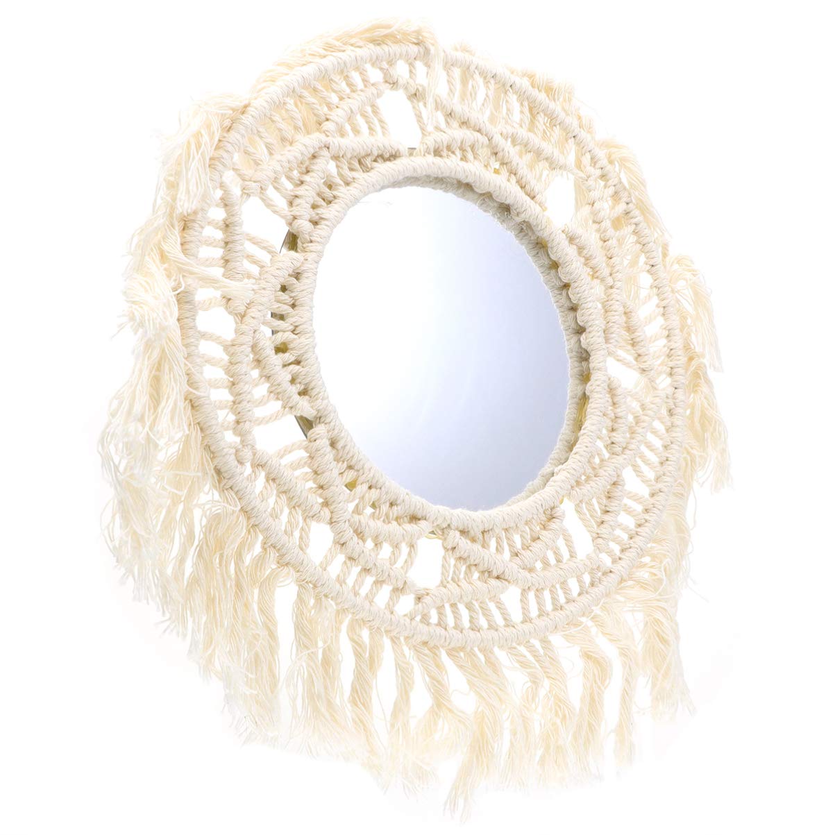 FAVOMOTO Boho Round Wall Mirror with Macrame Fringe - Vintage Decor for Living Room, Bedroom & Nursery