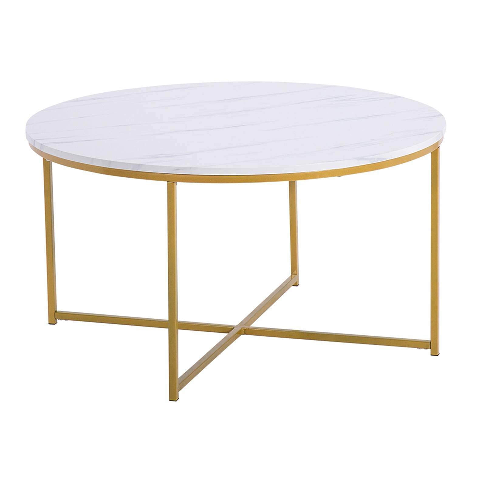 Modern White Marble Round Coffee Table 36x36x19 Inches - Stylish & Durable Living Room Centerpiece for Small Spaces, Apartments, and Cozy Home Decor