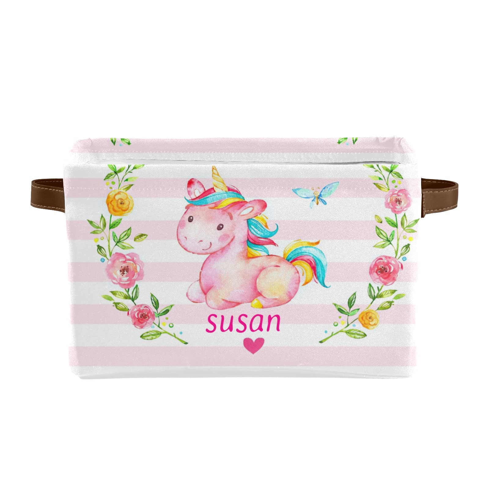 Personalized Unicorn Storage Basket with Name - Large Storage Cube Box with Handles for Home, Office, Bedroom & Closet Organization - Perfect for Kids' Room Decor, Toy Storage & Shelf Organization (1 Pack)