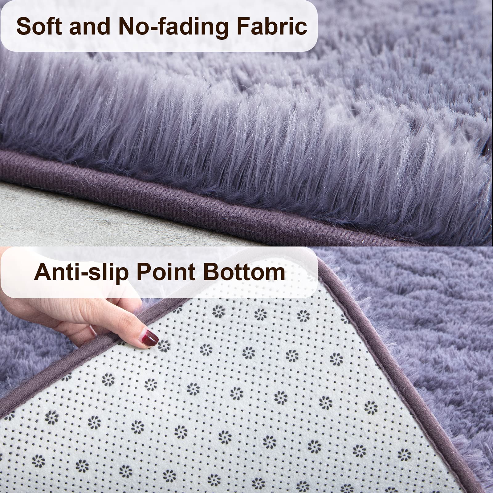 TWINNIS 5x8 Feet Super Soft Shaggy Fluffy Area Rug - Plush Modern Indoor Carpet for Living Room, Bedroom, Nursery & Kids Room - Non-Slip Rectangular Fuzzy Home Decor Rug in Grey Purple - Perfect for Cozy Floor Comfort, Family Gatherings and Stylish Home Makeover