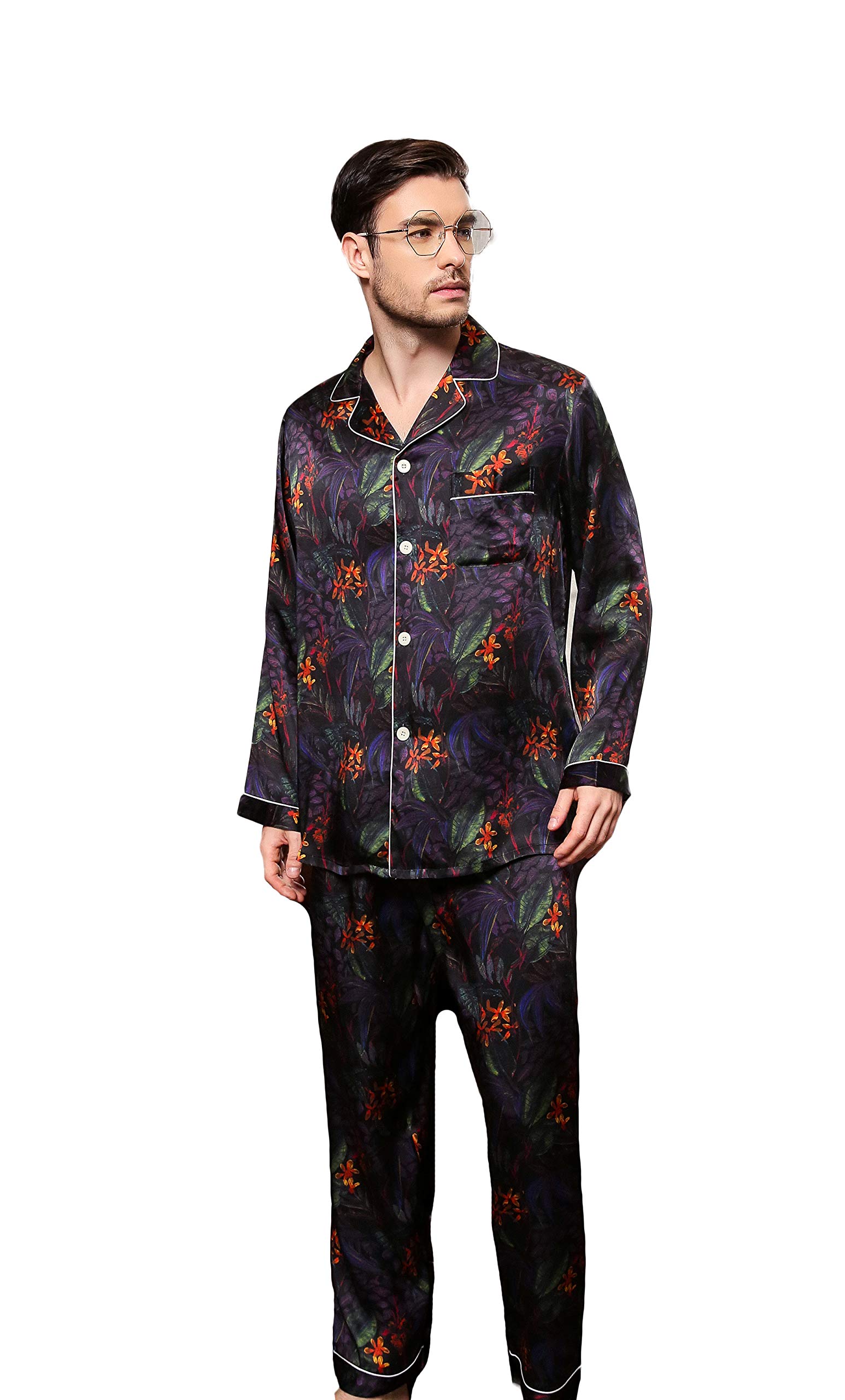 Alexander Men's Pure Mulberry Silk Pajama Set - Long Sleeve Luxury Sleepwear for Relaxation & Comfort - Perfect for Lounging, Travel & Gift Giving