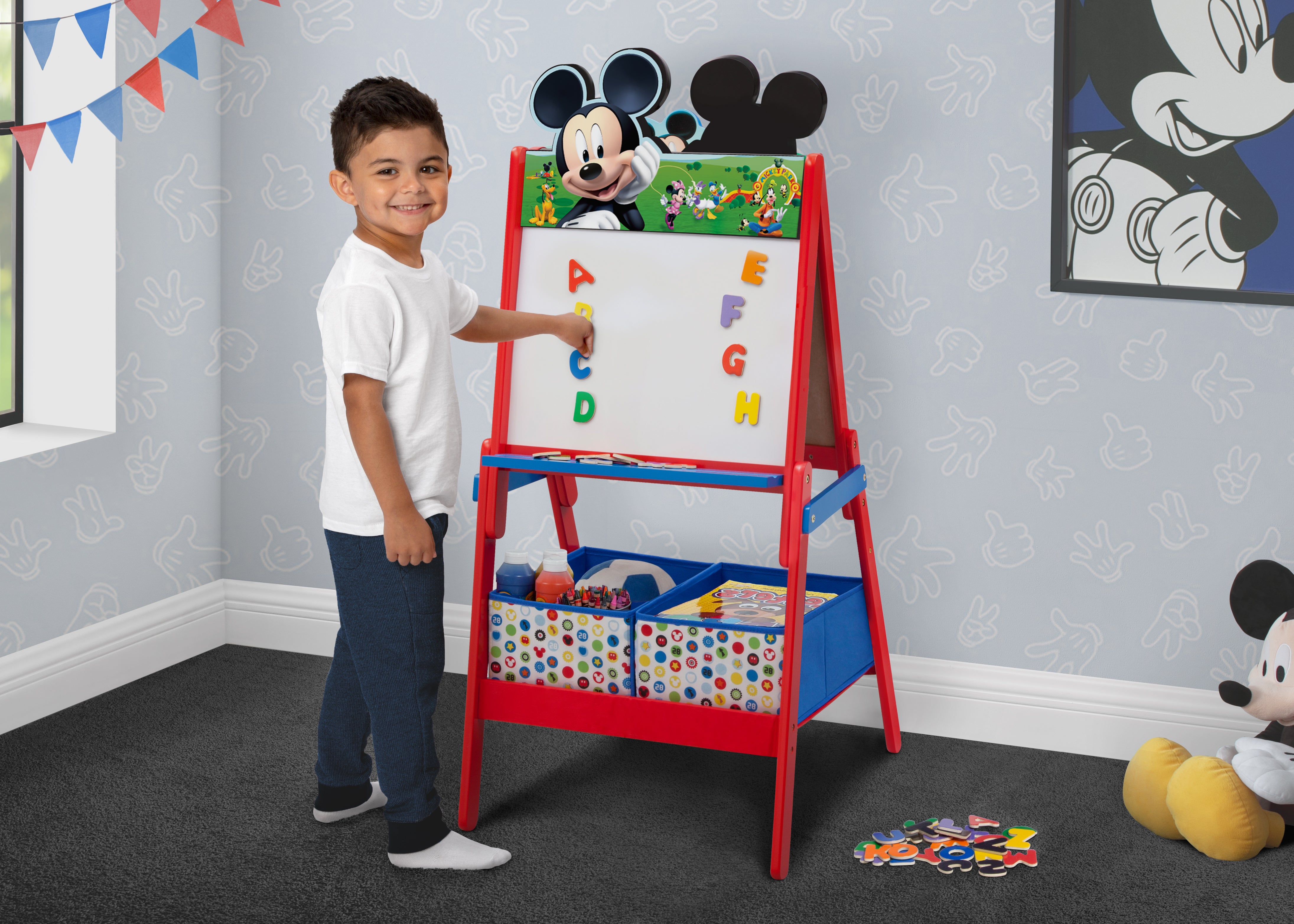 Mickey Mouse Wooden Double-Sided Kids Art Easel - Drawing Board & Chalkboard for Children's Creative Play & Learning Activities