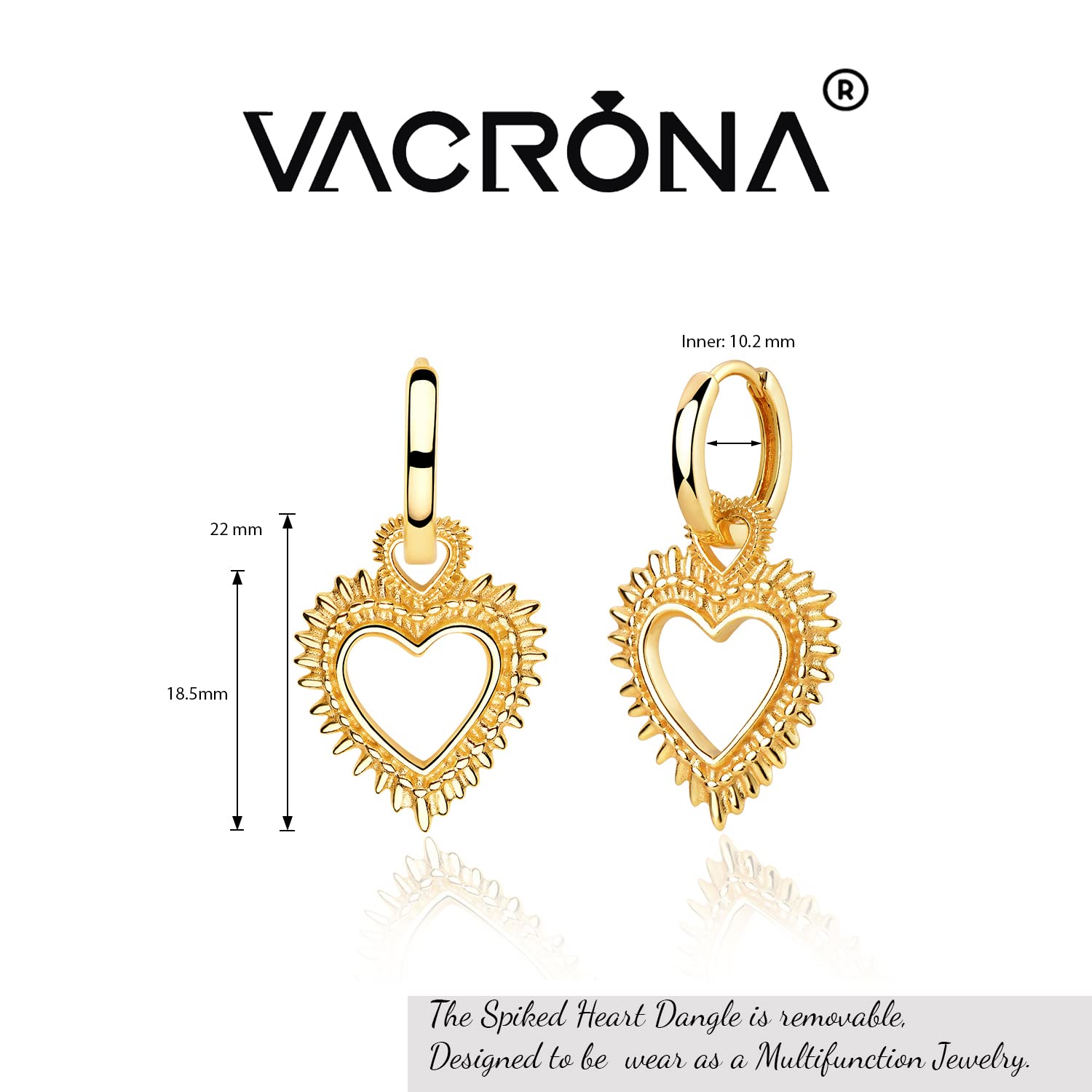 VACRONA 14K Gold Plated Heart Hoop Huggie Earrings for Women - Small Dainty Hoop Earrings for Everyday Wear, Date Night & Gift Giving