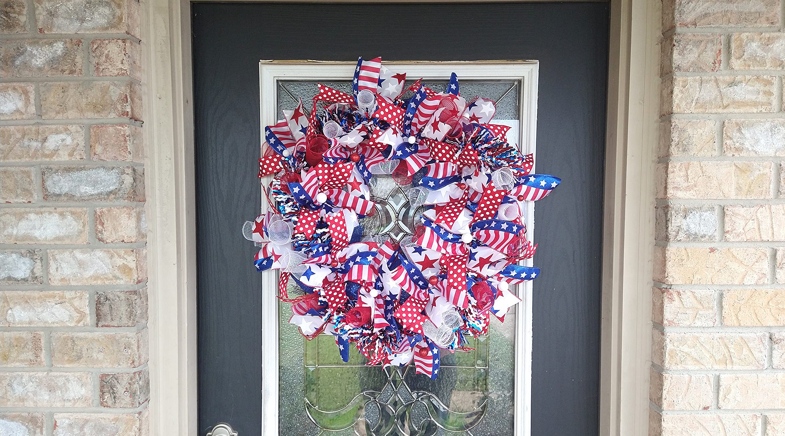 Patriotic 4th of July Bling Deco Mesh Wreath - Red White Blue Front Door Decor for Summer, Independence Day, Birthday Party | Indoor Outdoor Home Decor