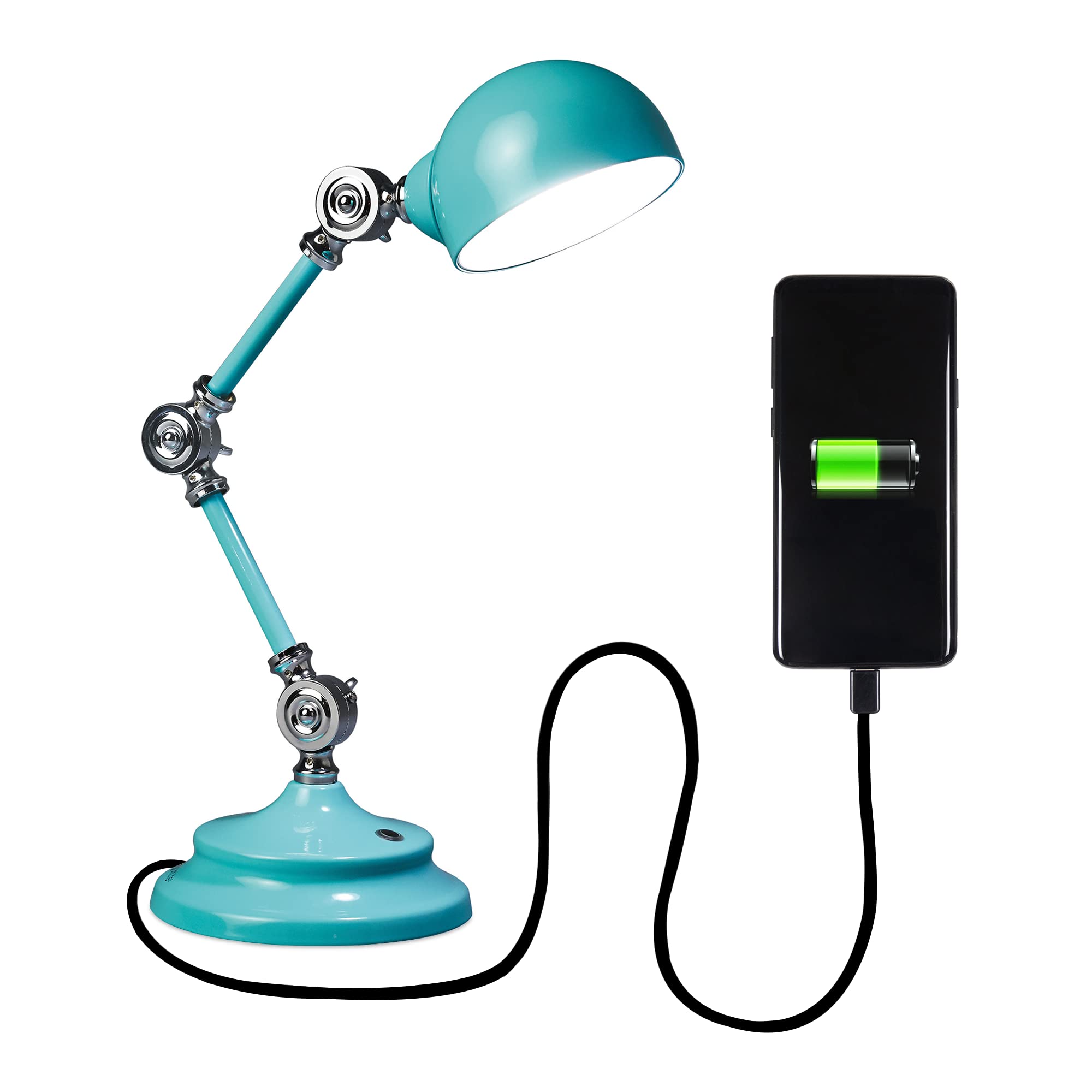 OttLite Revive LED Desk Lamp with ClearSun LED Technology - 3 Brightness Levels, Touch Controls, USB Charging Port & Adjustable Arms | Perfect for Reading, Studying, Home Office & Crafting (Turquoise)