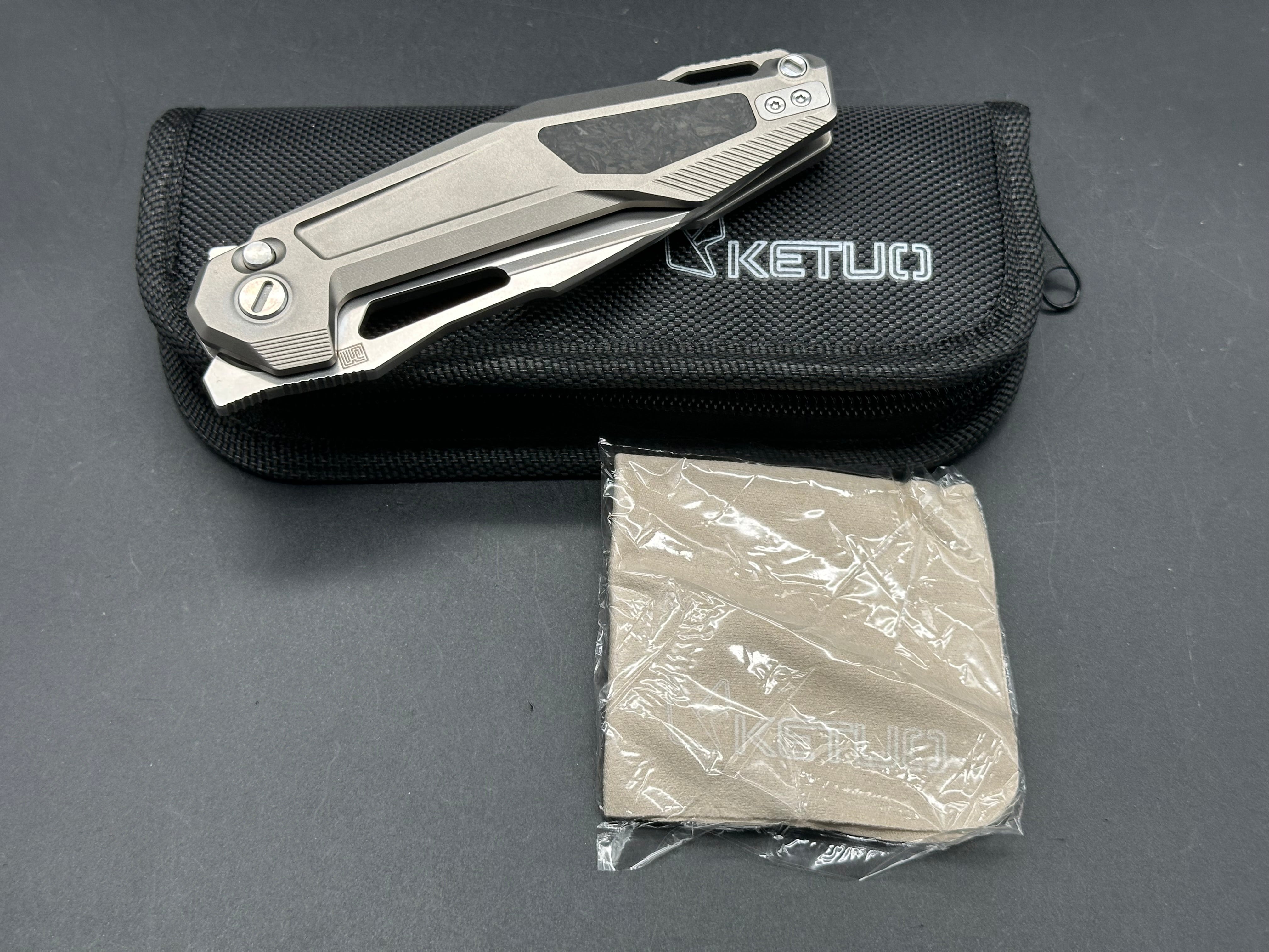 KETUO USA GRIFFIN V1 Liner Lock Folding Knife - Titanium Handle with Forged Carbon Fiber Inlay, M390 Steel Blade | EDC, Outdoor, Camping, Survival Gear