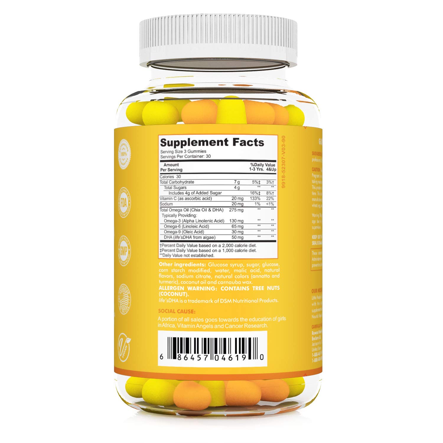 Kids Omega 3 Gummies with DHA & EPA - Vegan Omega 3-6-9 Supplement + Vitamin C for Cognitive Health, Focus & Vision - No Fishy Aftertaste - 540 Count (6 Pack) - Perfect for School Snacks & Daily Nutrition