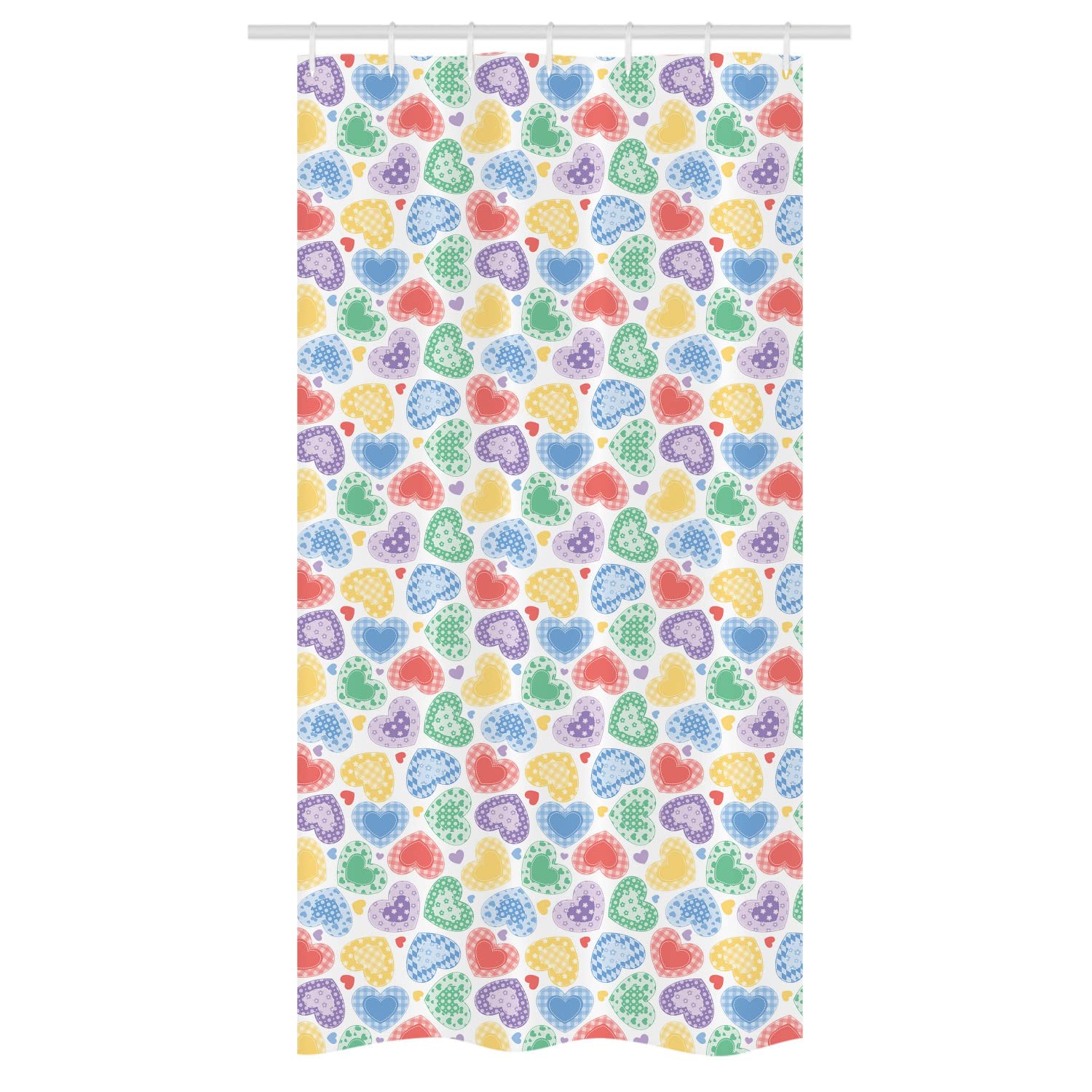 Ambesonne Patchwork Hearts Shower Curtain - Romantic Valentine's Bathroom Decor with Hooks, 36x72 Inches, Multicolor | Perfect for Couples' Bathrooms, Wedding Gifts & Cozy Home Decor