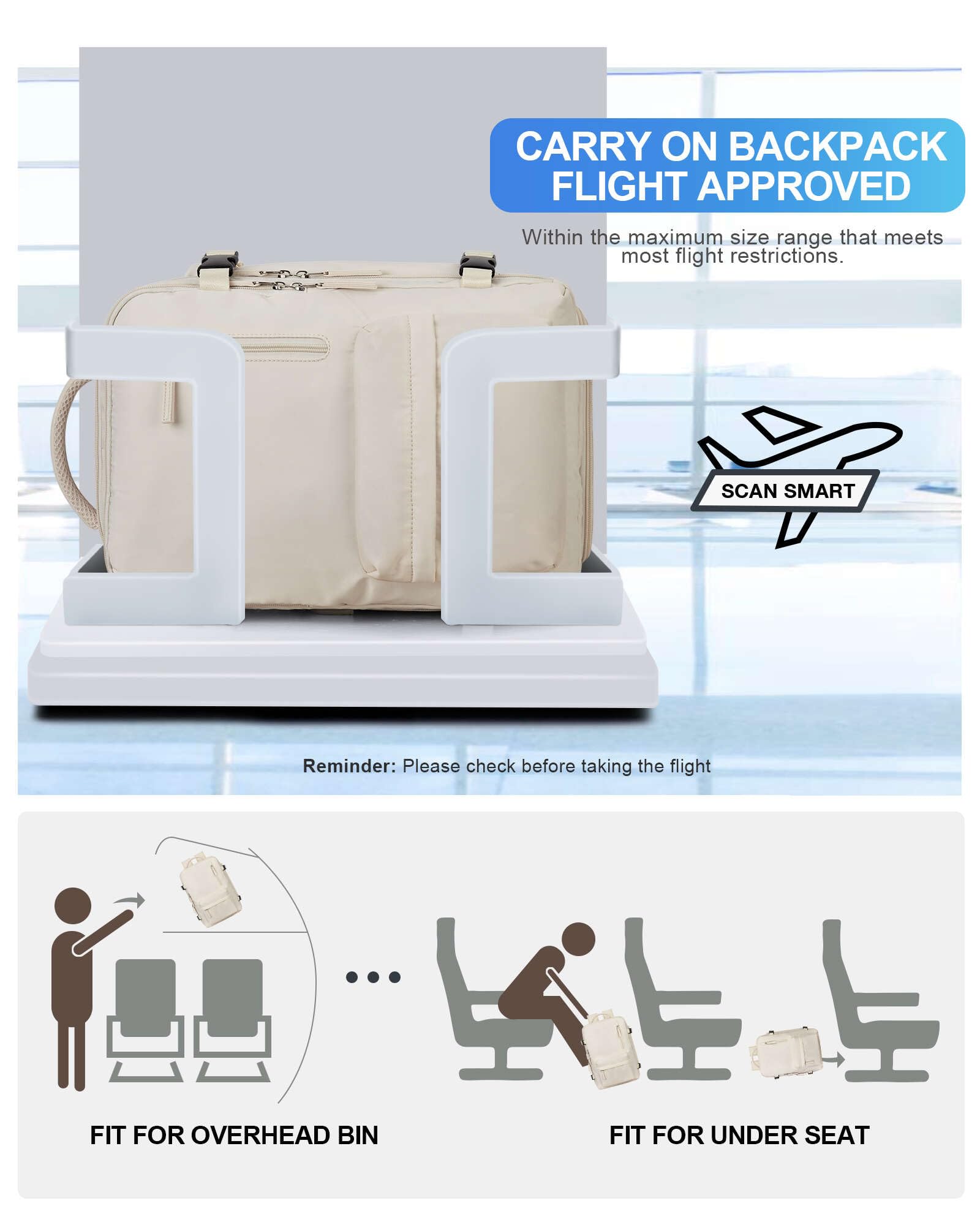 VGCUB 17 Inch Large Travel Backpack for Women & Men - Flight Approved Business Laptop Backpack with Dedicated Laptop Compartment - Perfect for Work Commute, Business Trips & Airplane Carry-On (Beige)