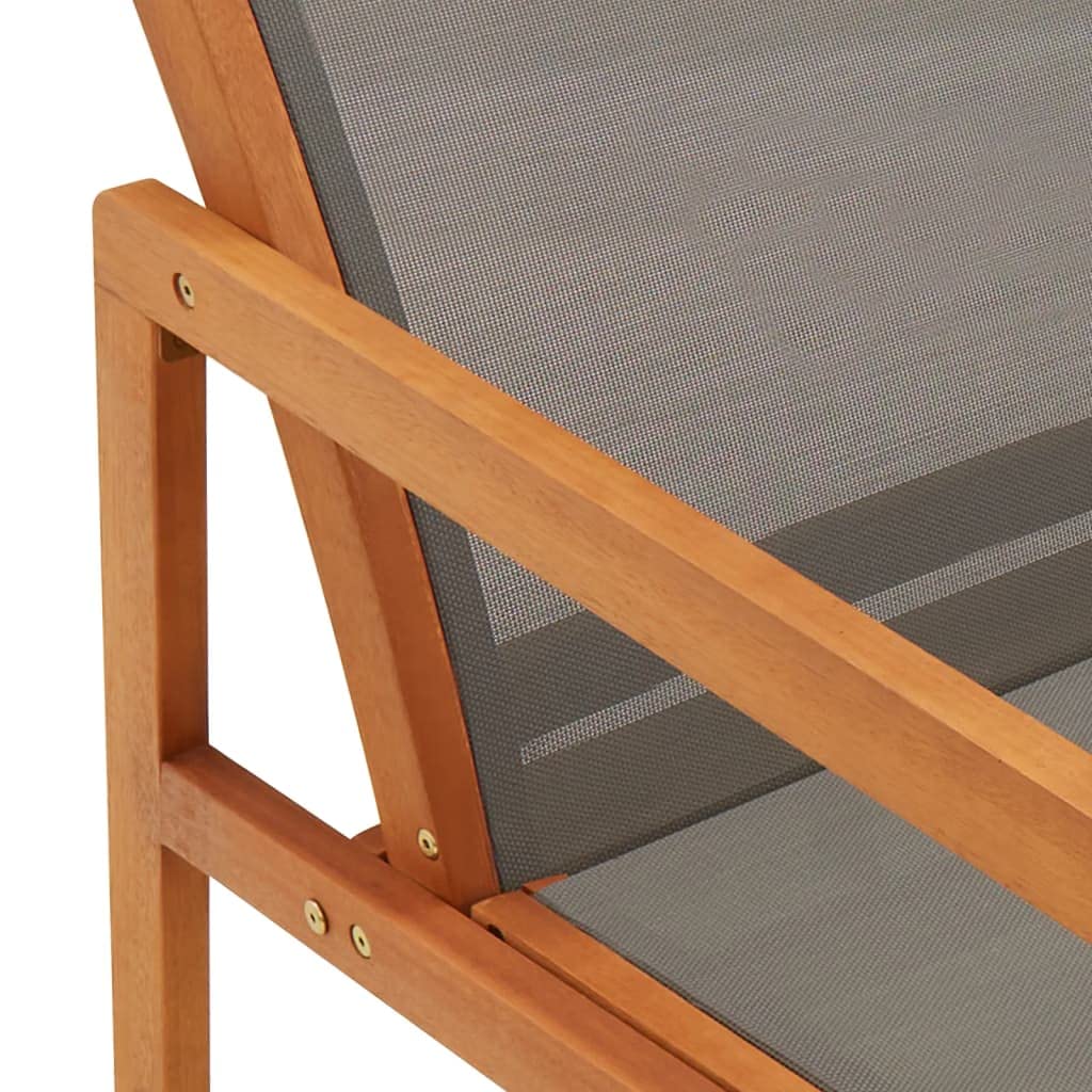 vidaXL Solid Eucalyptus Wood and Textilene Garden Lounge Chair - Patio, Balcony, Backyard Recliner - Outdoor Furniture Grey - Perfect for Poolside Relaxation and Sunbathing