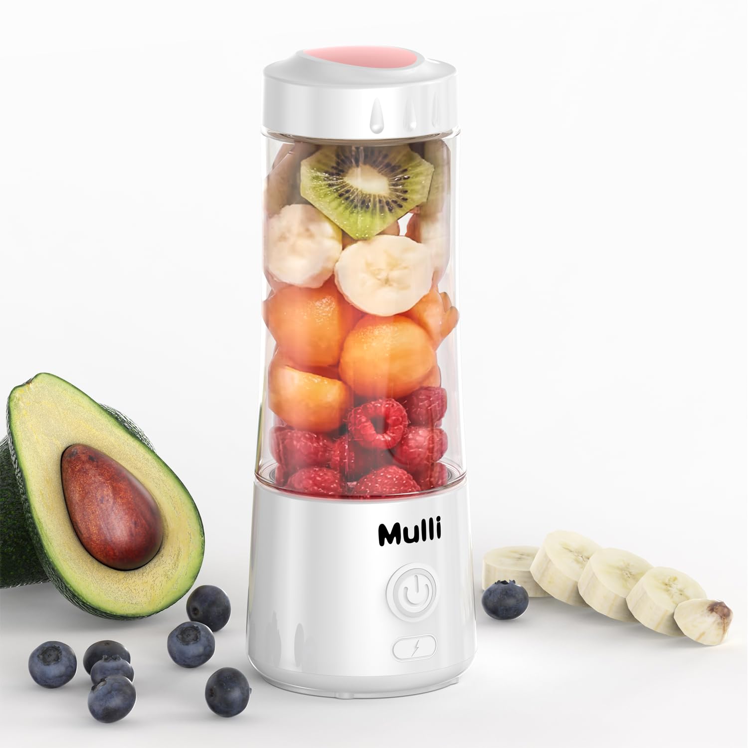 Mulli Portable USB Rechargeable Mini Blender - 6 Blade Personal Smoothie Maker for Shakes, Baby Food, Travel & Gym - Compact Blender for Home, Office, Camping & Outdoor Activities
