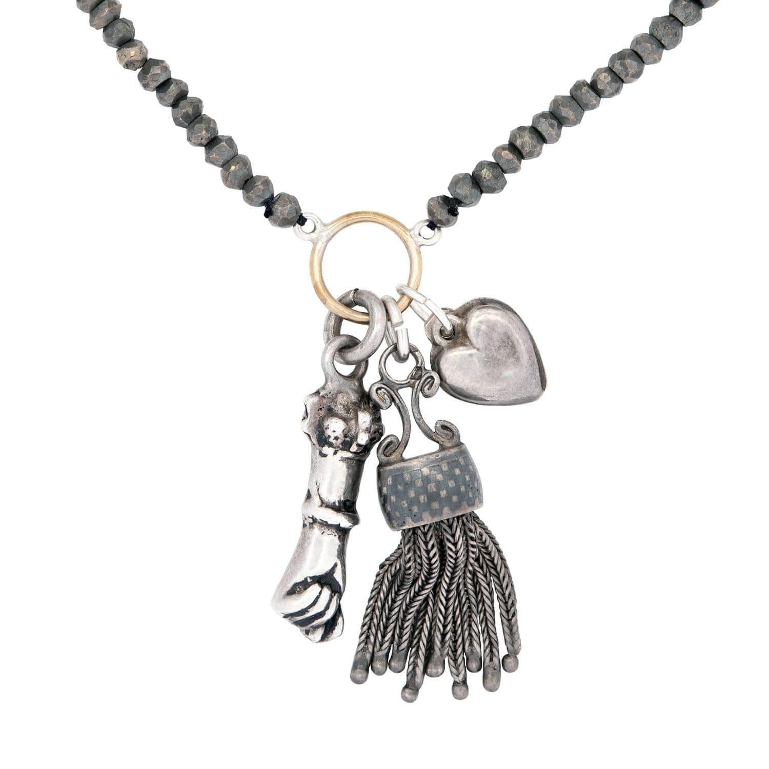 Estate Sterling Silver Pyrite Bead Charm Necklace - Vintage Jewelry for Women - Perfect for Boho Style, Gift Giving & Special Occasions