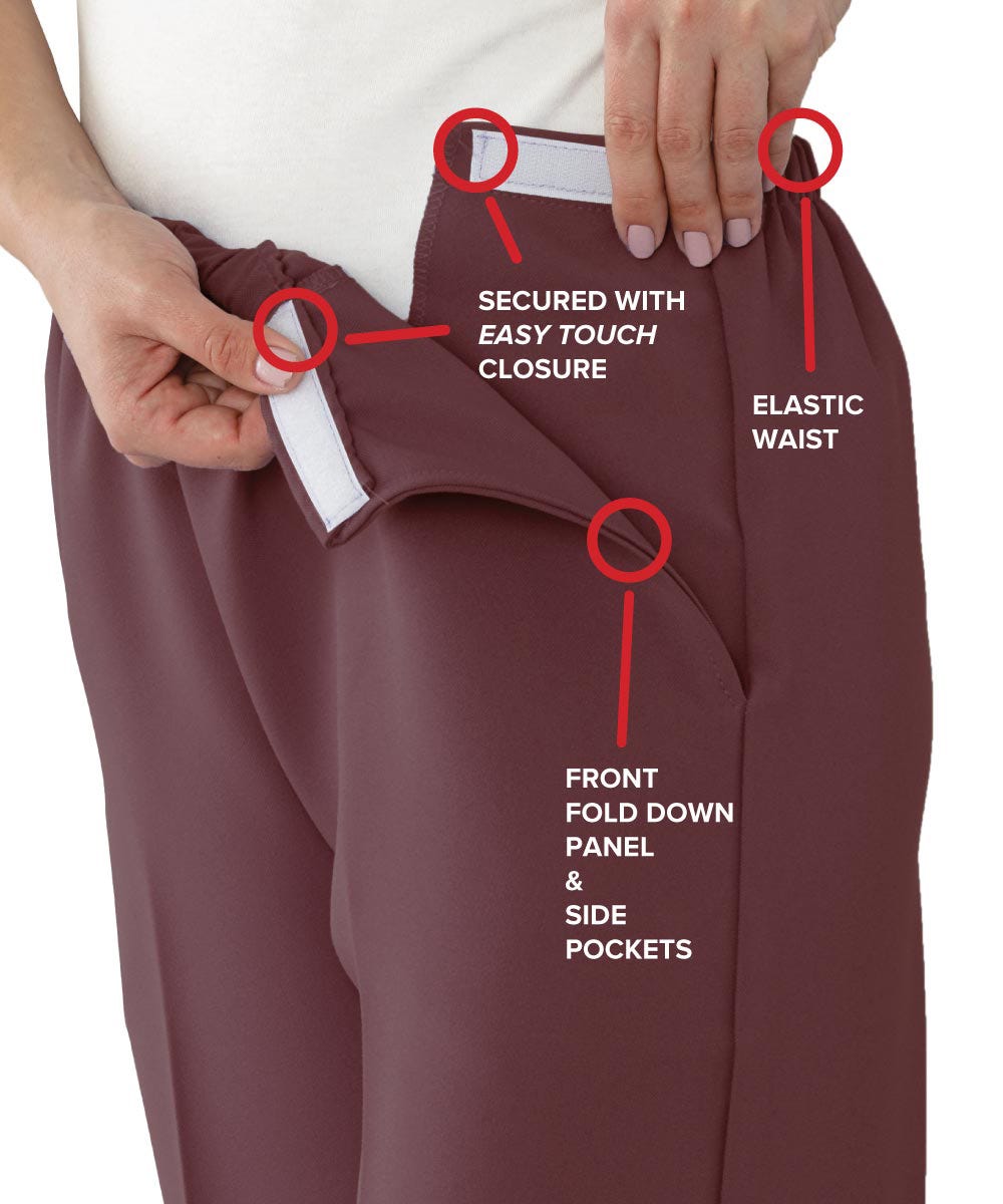 Women's Soft Knit Easy Access Pants with Self-Dressing Feature - Comfortable Stretch Lounge Pants for Elderly & Post-Surgery Care - Perfect for Home Recovery & Daily Comfort Wear
