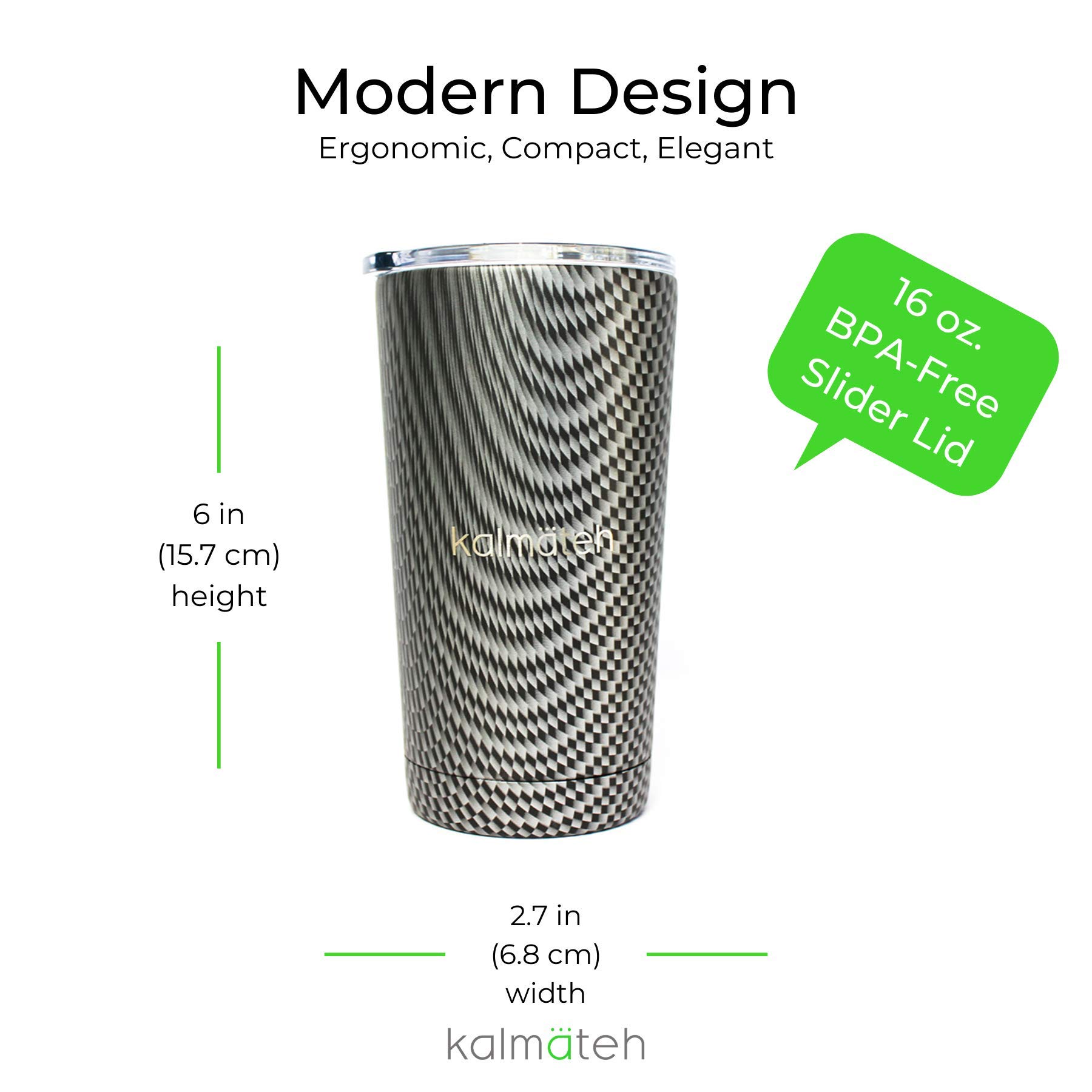 Kalmateh 16 oz Vacuum Insulated Stainless Steel Tumbler with Slider Lid - Leakproof Travel Mug for Hot & Cold Drinks - Perfect for Office, Gym, Hiking & Car Commute - Includes Gift Box