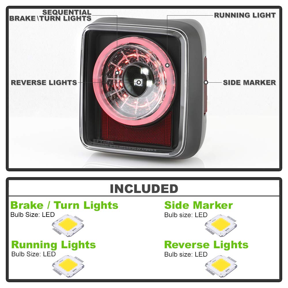ACANII Black Housing LED Round Sequential Tail Lights for 2018-2022 Jeep Wrangler JL | Halogen Type Replacement | Enhanced Visibility & Style for Off-Road Adventures