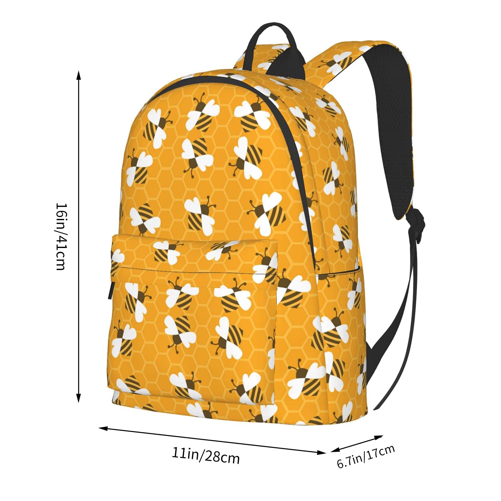 16 Inch Honeycomb Bee Print Laptop Backpack - Waterproof School Bookbag, Travel Daypack & Shoulder Bag for Men & Women - Perfect for College, Work, Hiking & Daily Commute