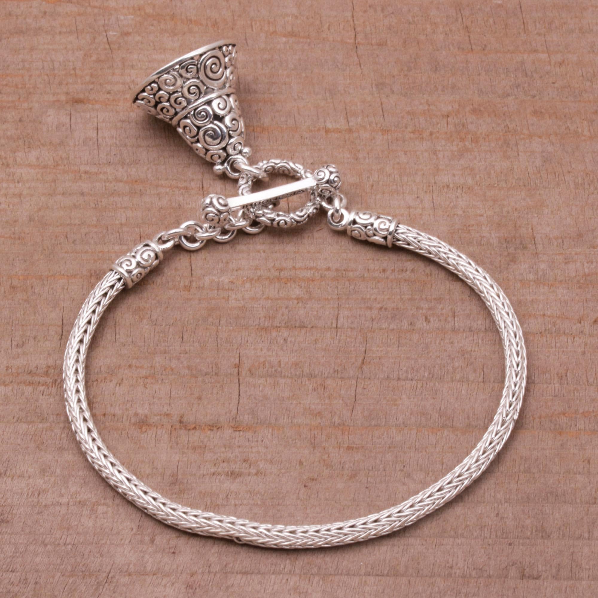 Handmade Sterling Silver Bell Charm Bracelet - Artisan Crafted in Indonesia - Adjustable 7.25
