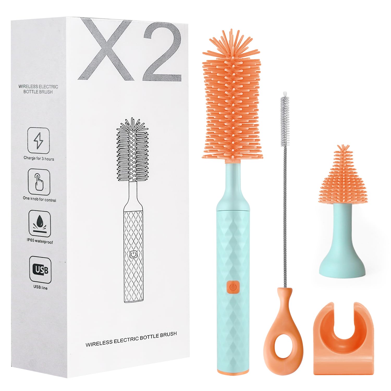 Electric Bottle Cleaning Brush Set - 4 Pack Baby Bottle Brush, Nipple Cleaner & Straw Brush for Newborns - Perfect for Sterilizing Water Bottles, Pacifiers and Baby Feeding Accessories | Ideal for Nursery, Travel & Daily Baby Care