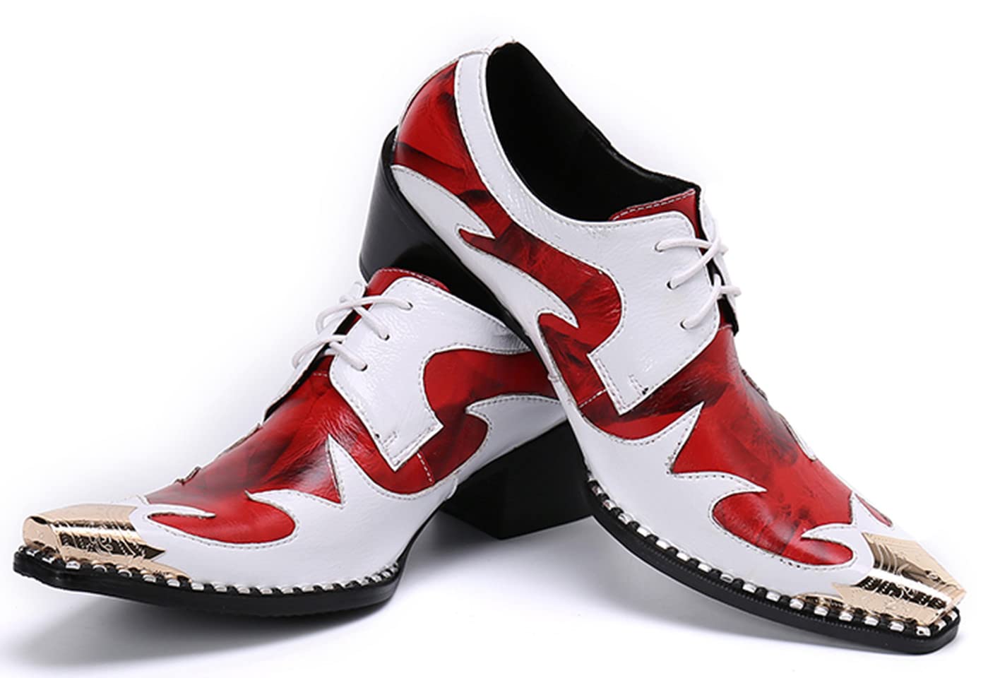Santimon Men's Floral Oxford Dress Shoes - Genuine Leather Lined Business Formal Shoes with Rose Paint Metal Cap Toe - Classic Lace Up for Wedding, Dance & Office Occasions