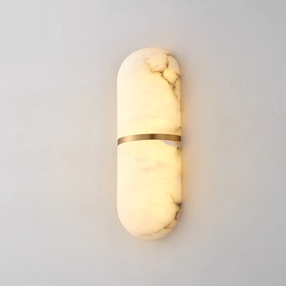 Alabaster Pill Wall Light - Modern Minimalist Sconce for Bedroom, Living Room & Hallway - Dimmable LED Wall Lamp for Ambient Lighting