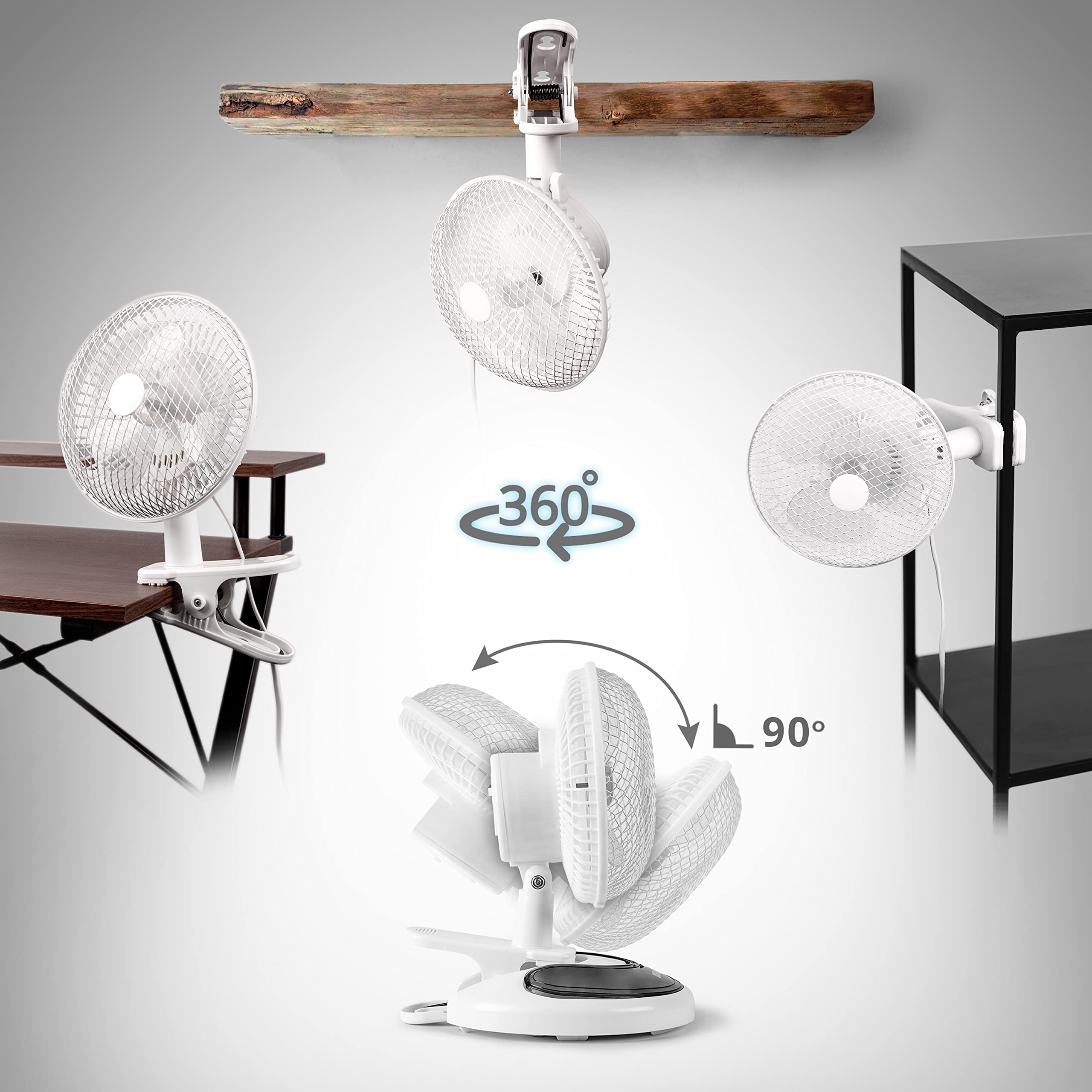 Duronic FN15 Mini Desk Fan - Portable Clip On Fan with 2 Speed & Oscillation, Wall Mountable & Tilt Stand, Includes Storage Compartment | Perfect for Office, Home, Bedroom, Gym, Travel & Summer Cooling