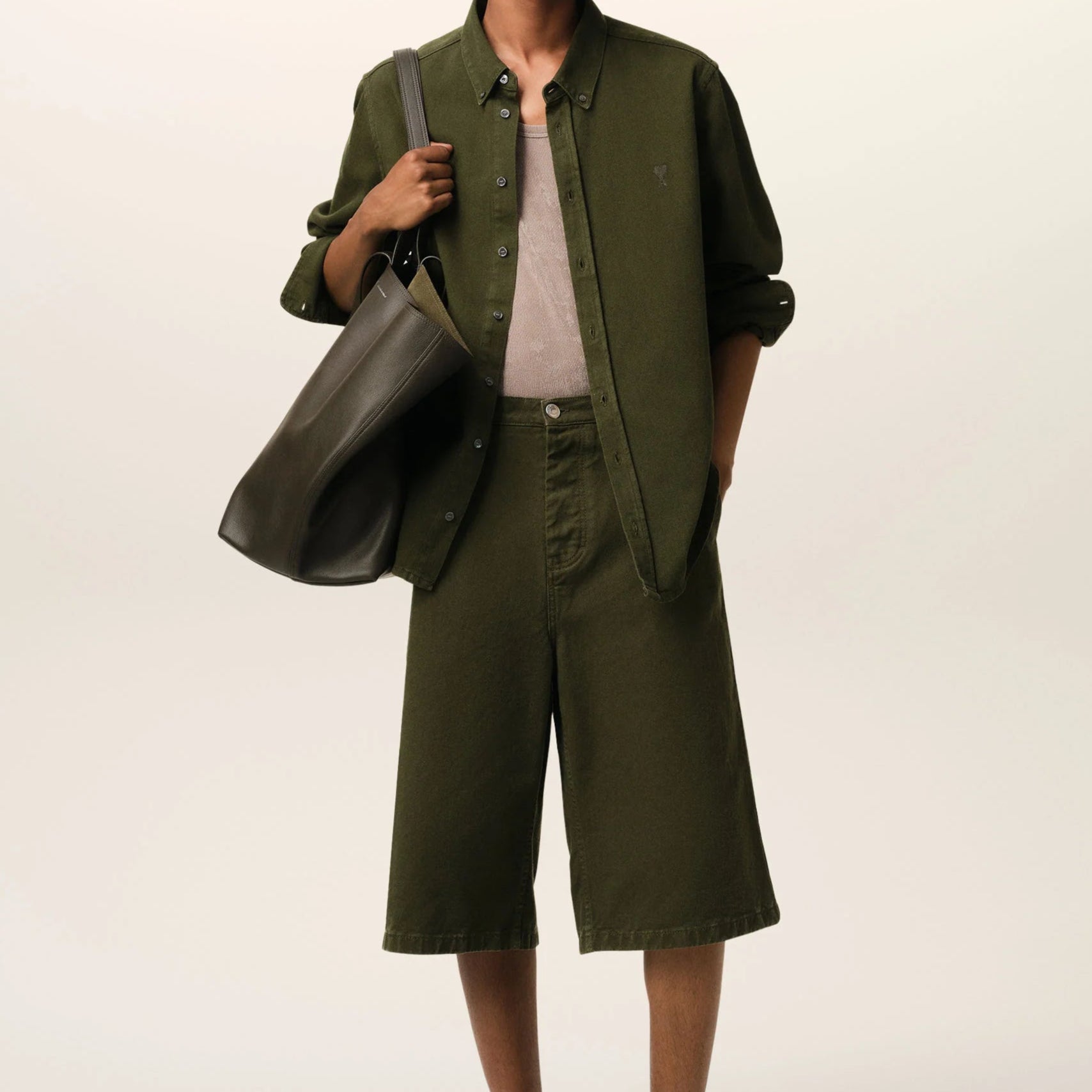 AMI PARIS Green Cotton Button Down Shirt - AME DE COEUR Collection | Casual & Formal Wear for Men | Perfect for Office, Date Night & Special Occasions