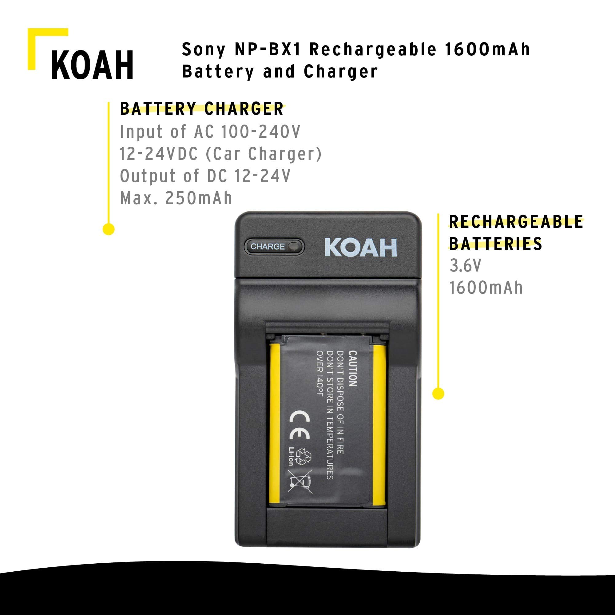 Rechargeable Lithium-Ion Battery Pack for Sony NP-BX1 Camera - Compatible Replacement with QC-105 Charger, Includes EU & 12V Car Adapters - Perfect for Travel Photography, Vlogging & Outdoor Shooting