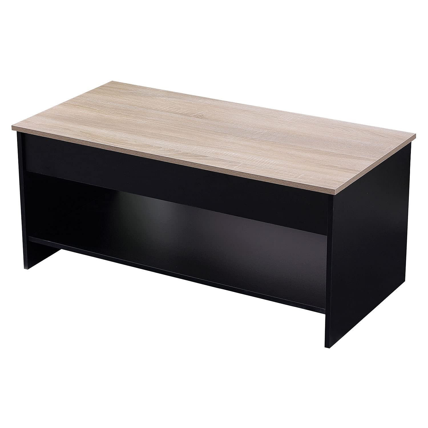 Modern Black Wooden Coffee Table - Happy Garden Adjustable Height (100x50x44-58cm) - Perfect for Living Room, Office & Small Spaces
