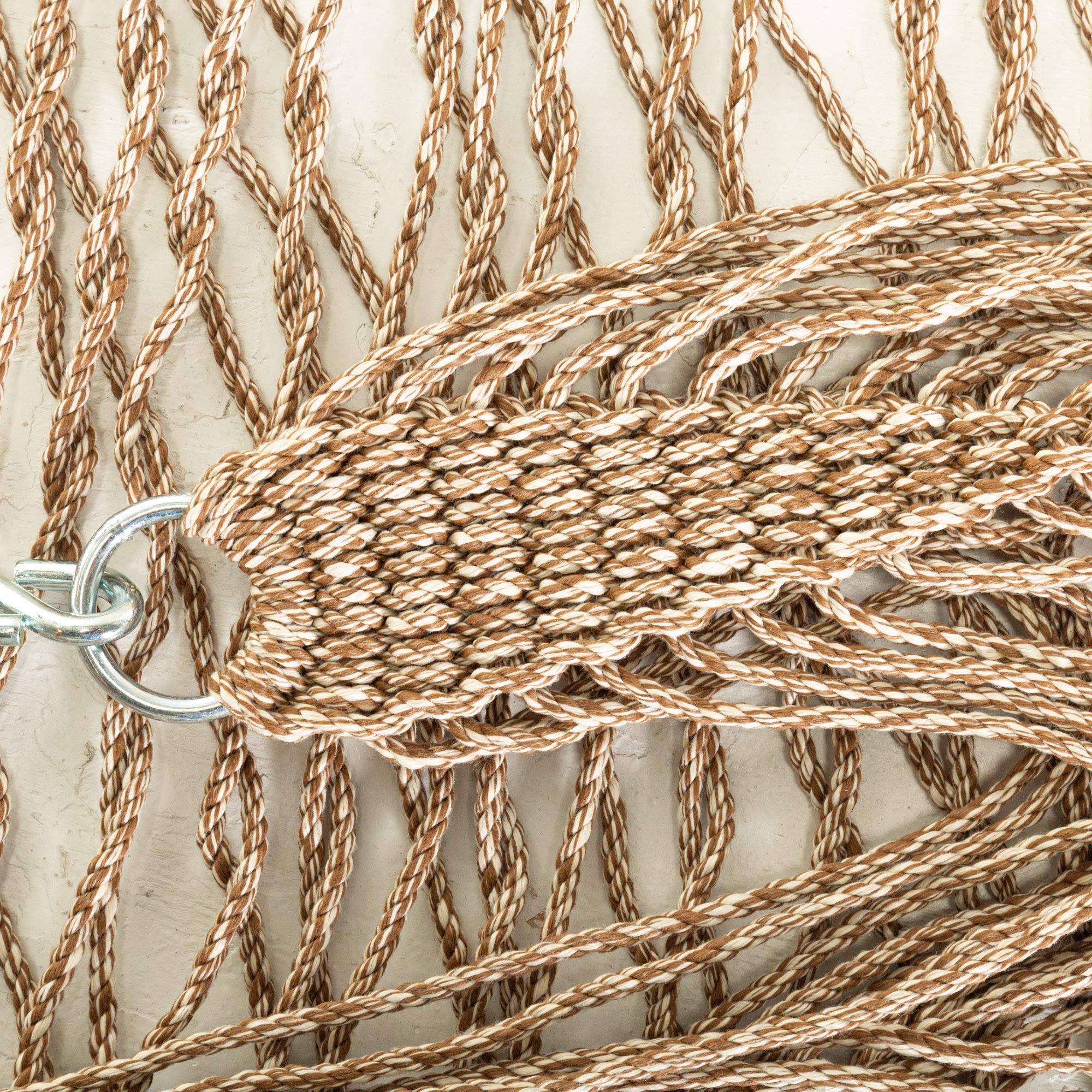 Premium Handwoven Hatteras Hammock - 13ft x 60in Heavy Duty 450lb Capacity, Antique Brown Oatmeal Tweed Duracord Rope with Free Extension Chains & Tree Hooks | USA Made Outdoor Hammock for Backyard, Beach, Camping & Patio Relaxation