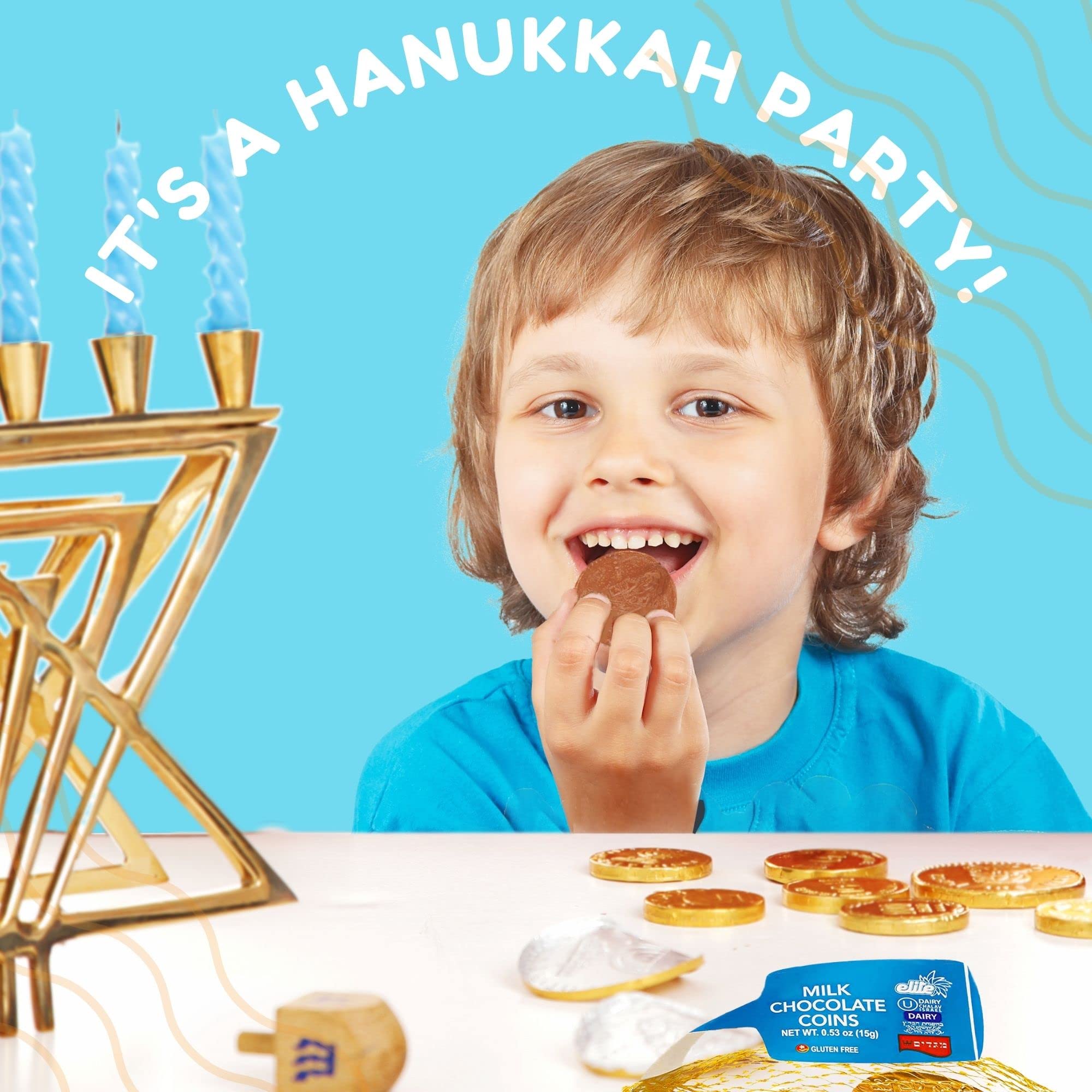 Premium Kosher Milk Chocolate Hanukkah Coins (24-Pack) - Gluten-Free, Chalav Yisroel Certified, Made in Israel - Perfect for Hanukkah Gifts, Party Favors, and Holiday Celebrations
