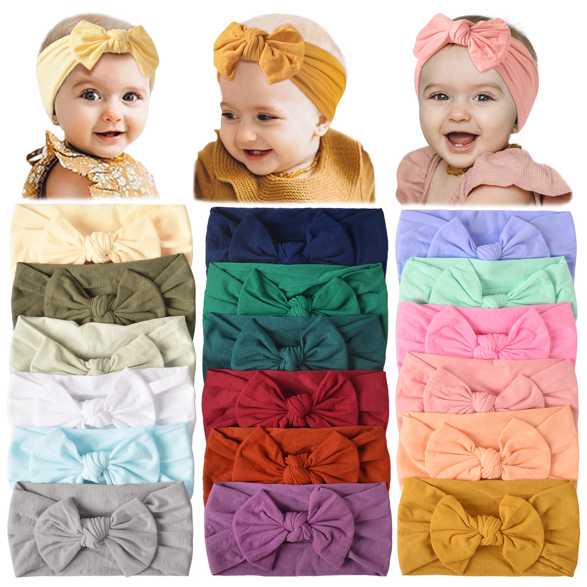 Prohouse 18PCS Soft Nylon Baby Headbands for Girls - Newborn Infant Toddler Hair Accessories Set (Bows & Elastics) - Perfect for Photoshoots, Birthday Parties & Daily Outfits
