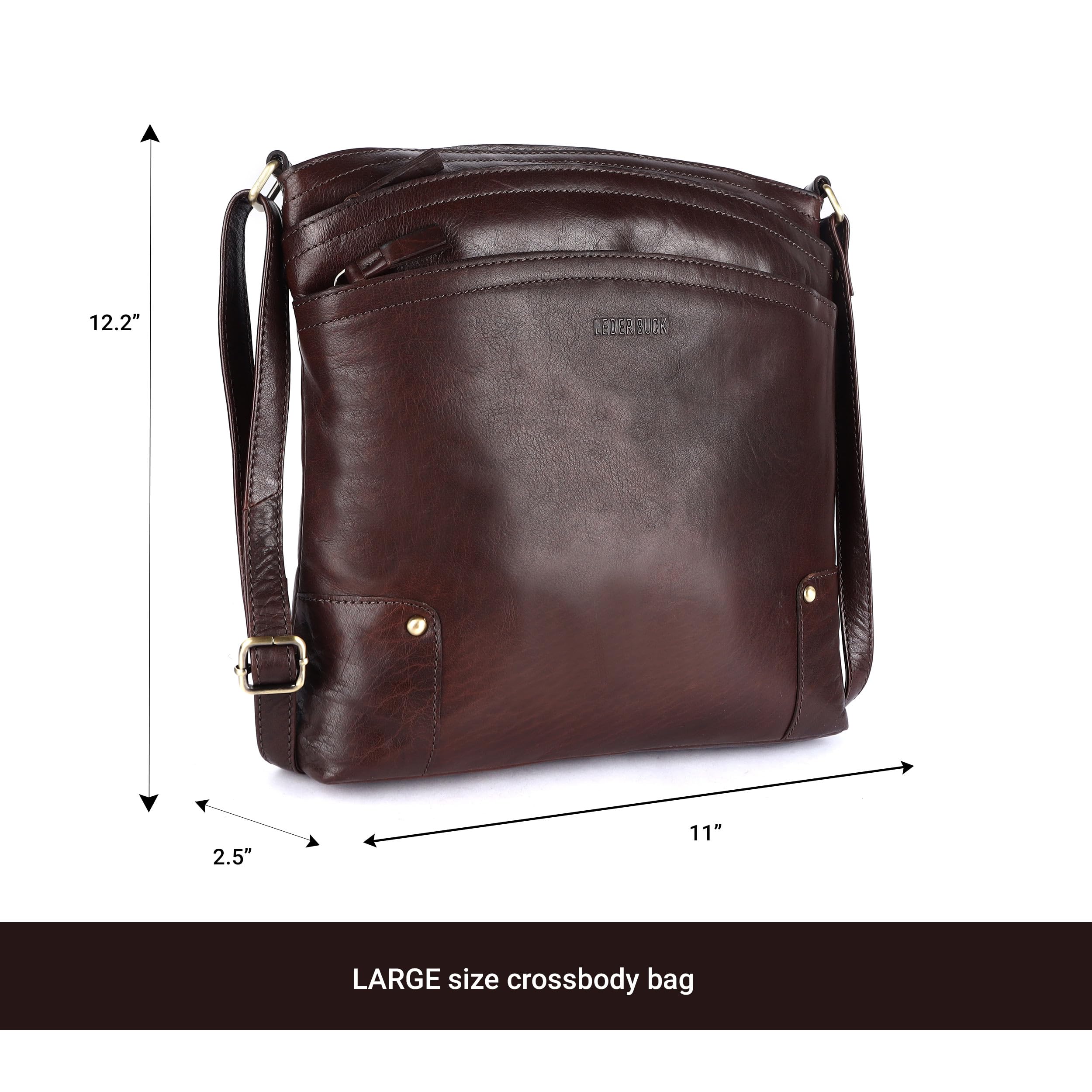 Premium Genuine Leather Women's Crossbody Bag - Large Soft Terry Triple Zip Sling Shoulder Purse for Work, Travel & Everyday Use